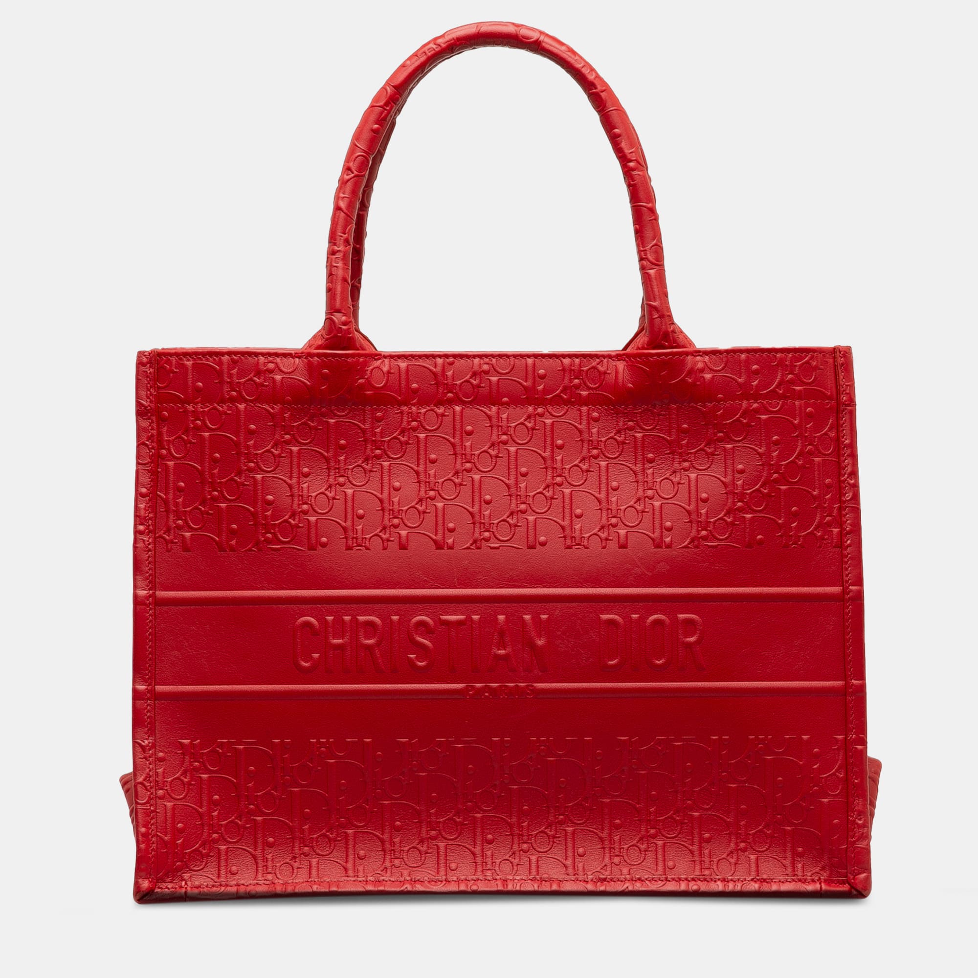 

Dior Medium Oblique Embossed Leather Book Tote, Red