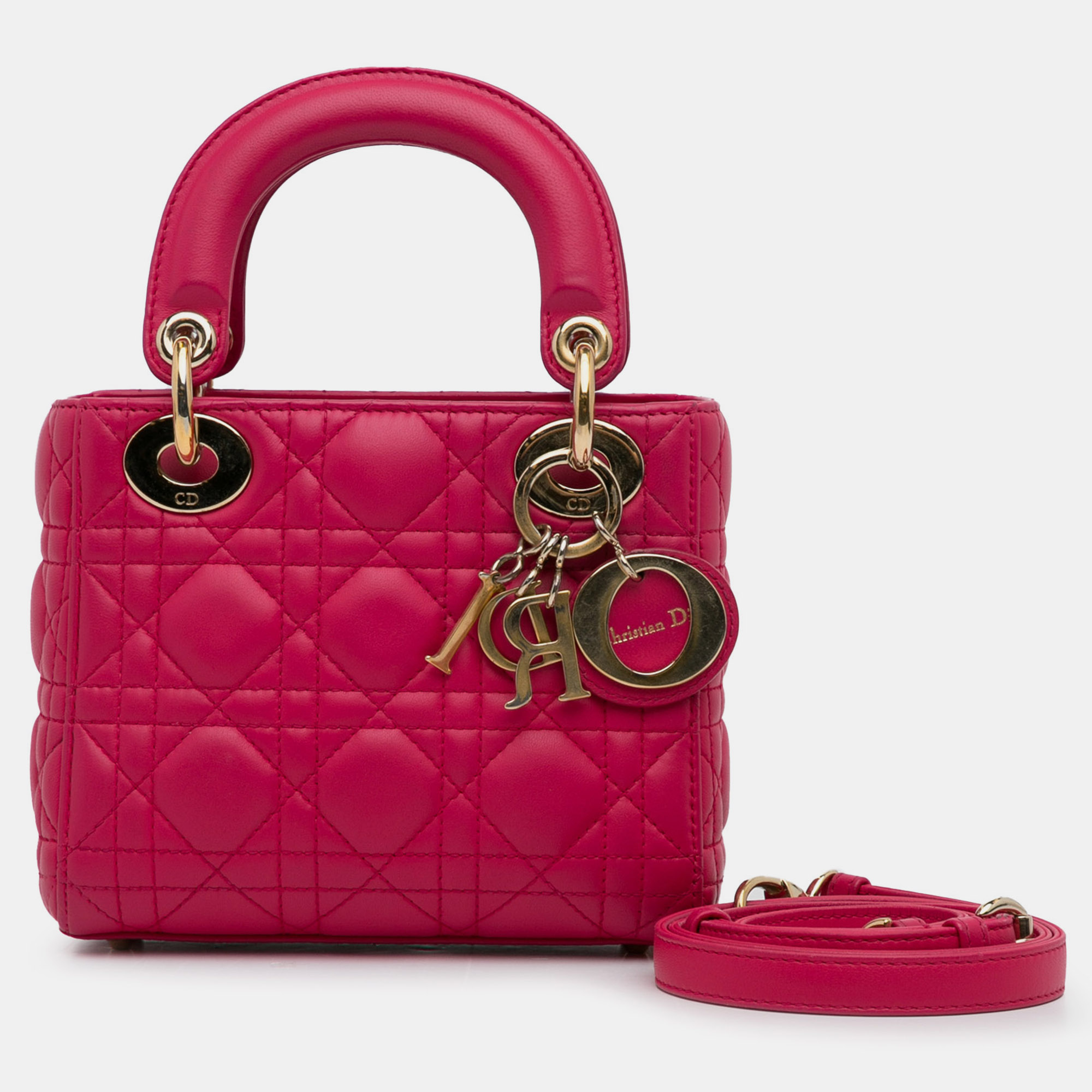 

Dior Mini Lambskin Cannage Lady Dior Bag, Pink