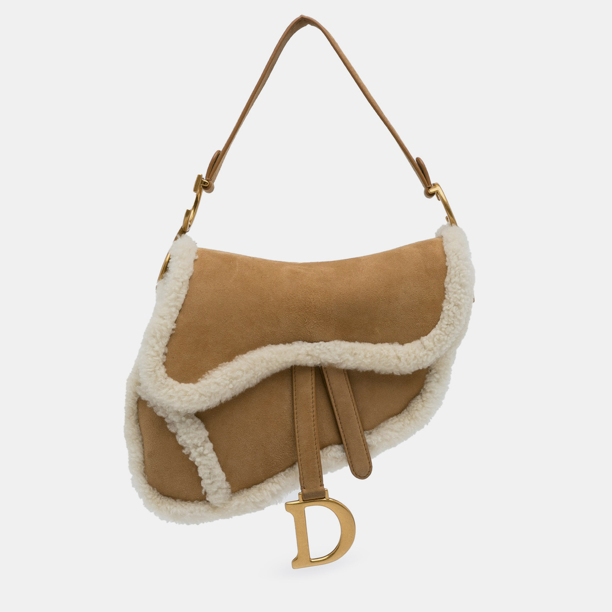Pre-owned Dior Shearling Saddle Bag In Brown