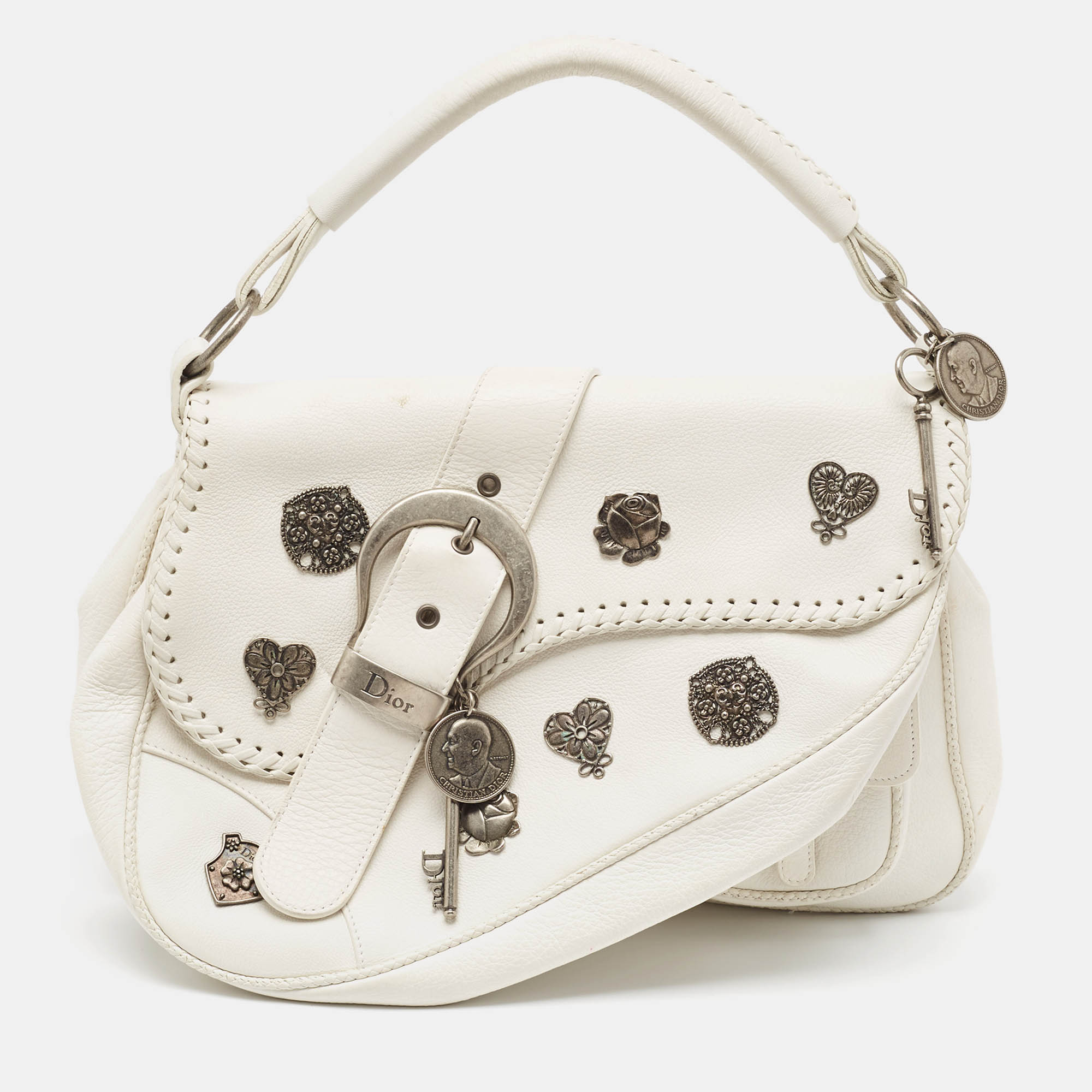 Pre-owned Dior White Leather Limited Edition 0118 Gaucho Alpine Saddle Bag