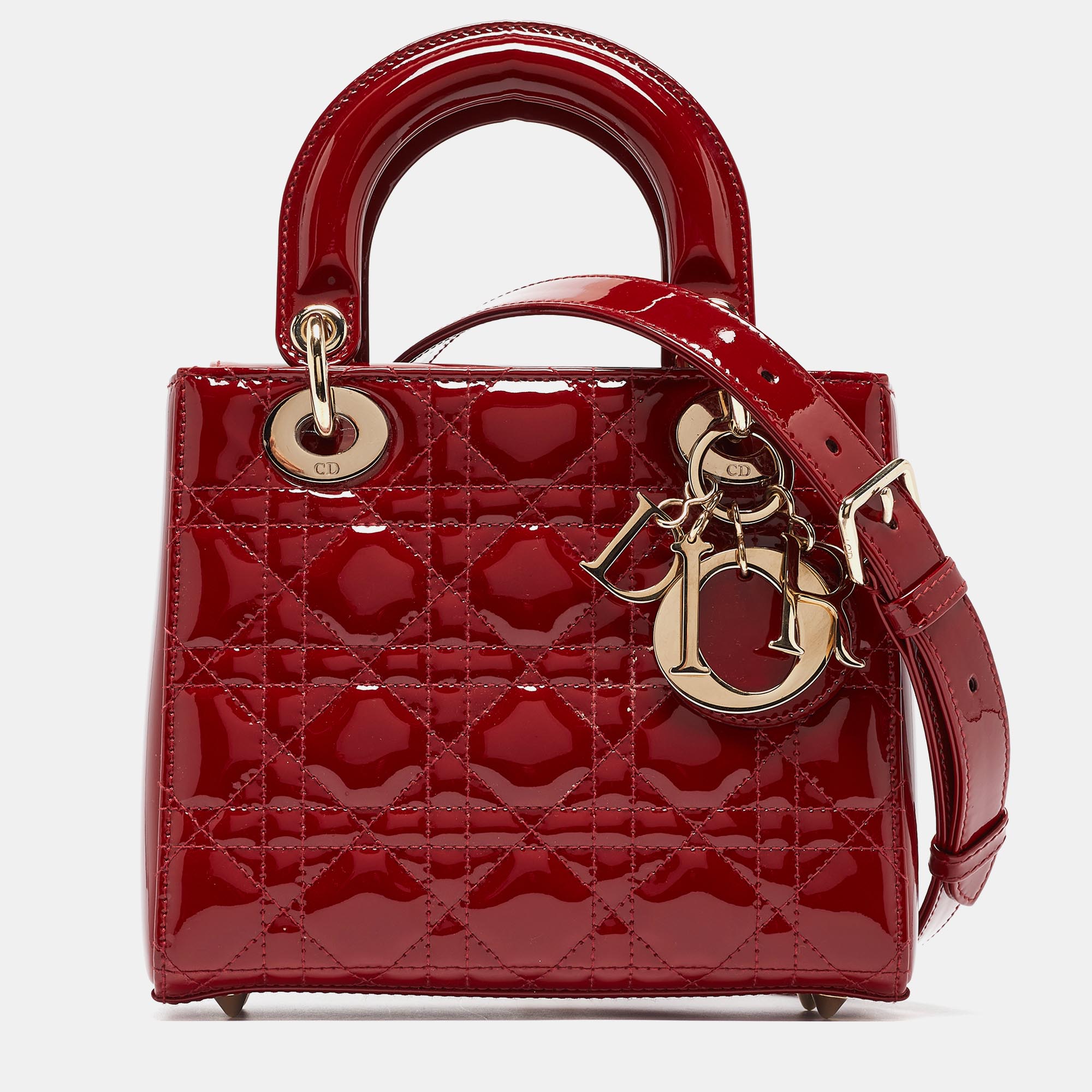 

Dior Red Cannage Patent Leather  Lady Dior Tote