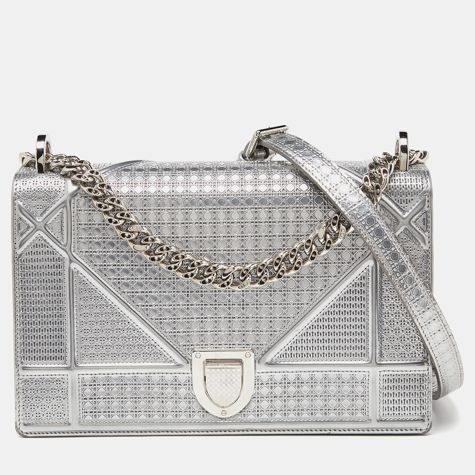 Pre-owned Dior Ama Flap Shoulder Bag In Silver