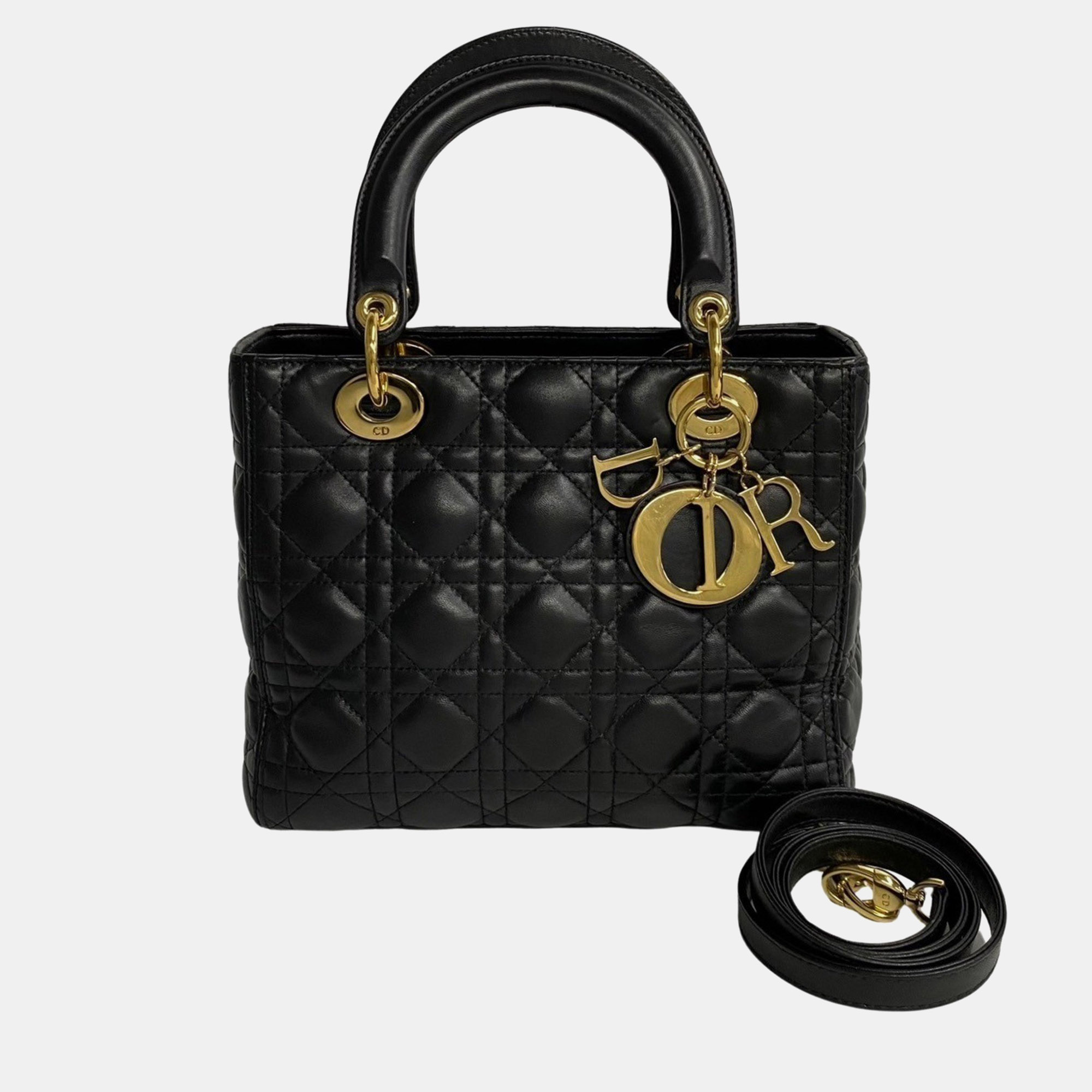 

Dior Black Cannage Leather Small Lady Dior Tote Bag