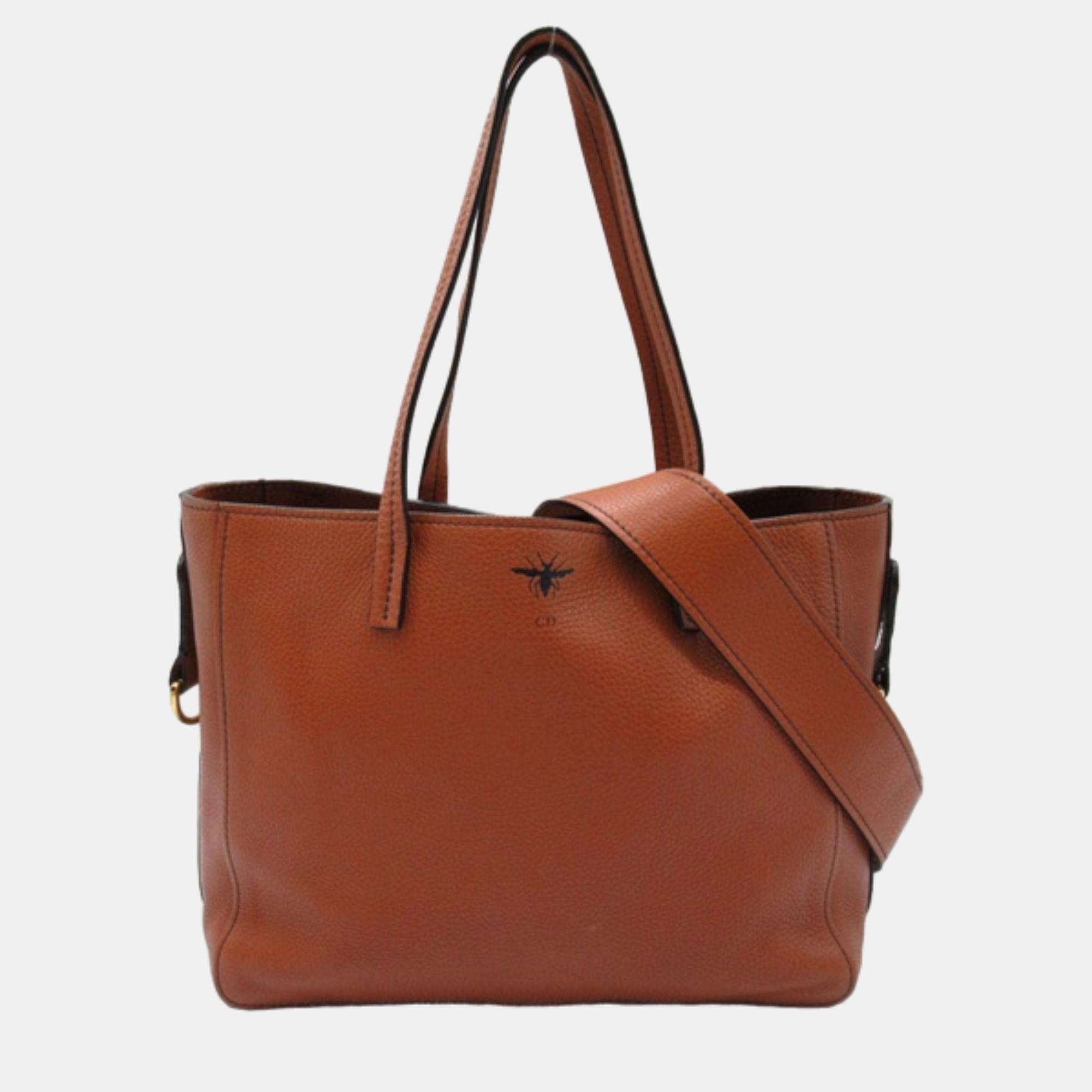 

Dior Brown Leather D-Bee Leather Tote