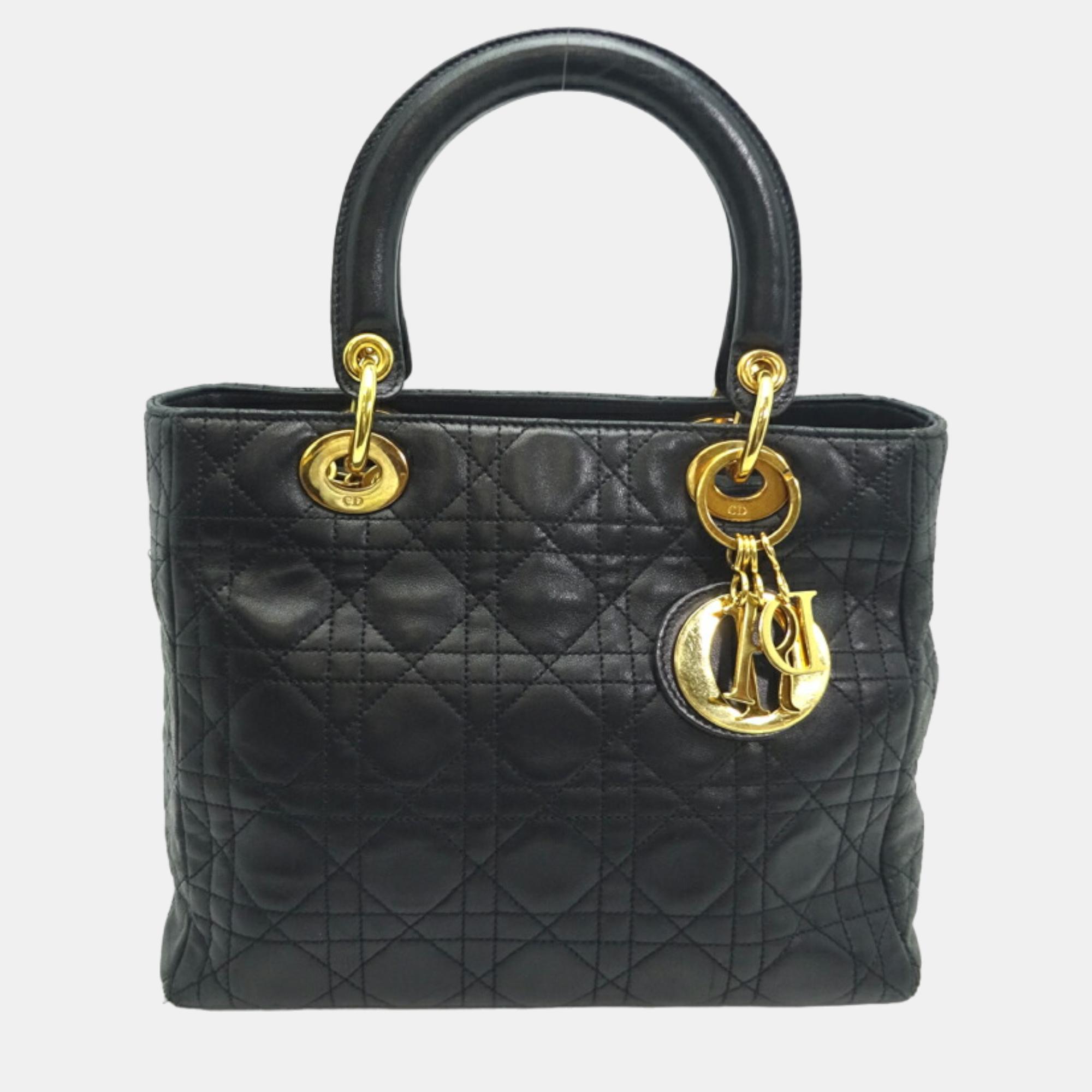 

Dior Black Leather  Lady Dior Top Handle Bags
