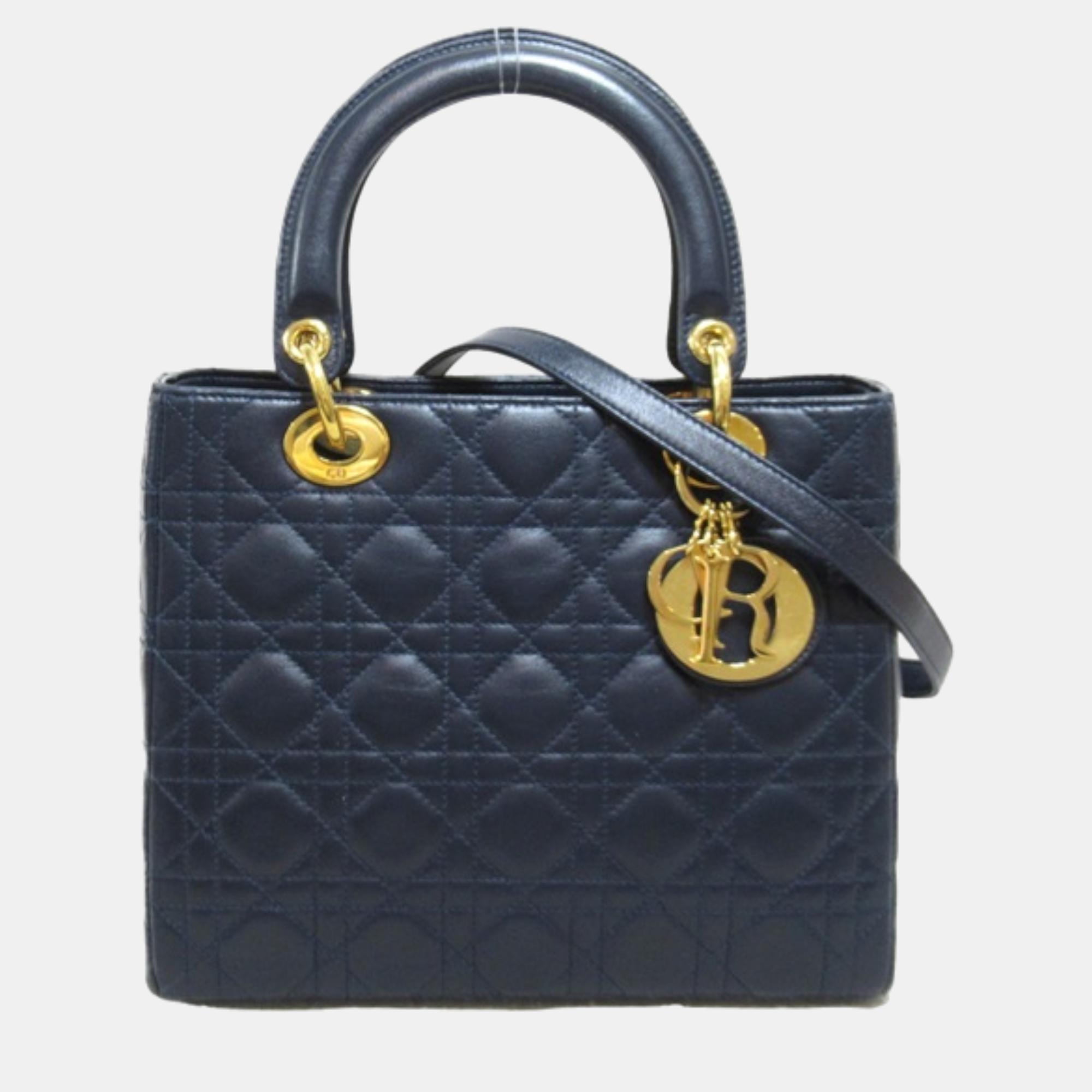 

Dior Blue Leather  Lady Dior Top Handle Bags