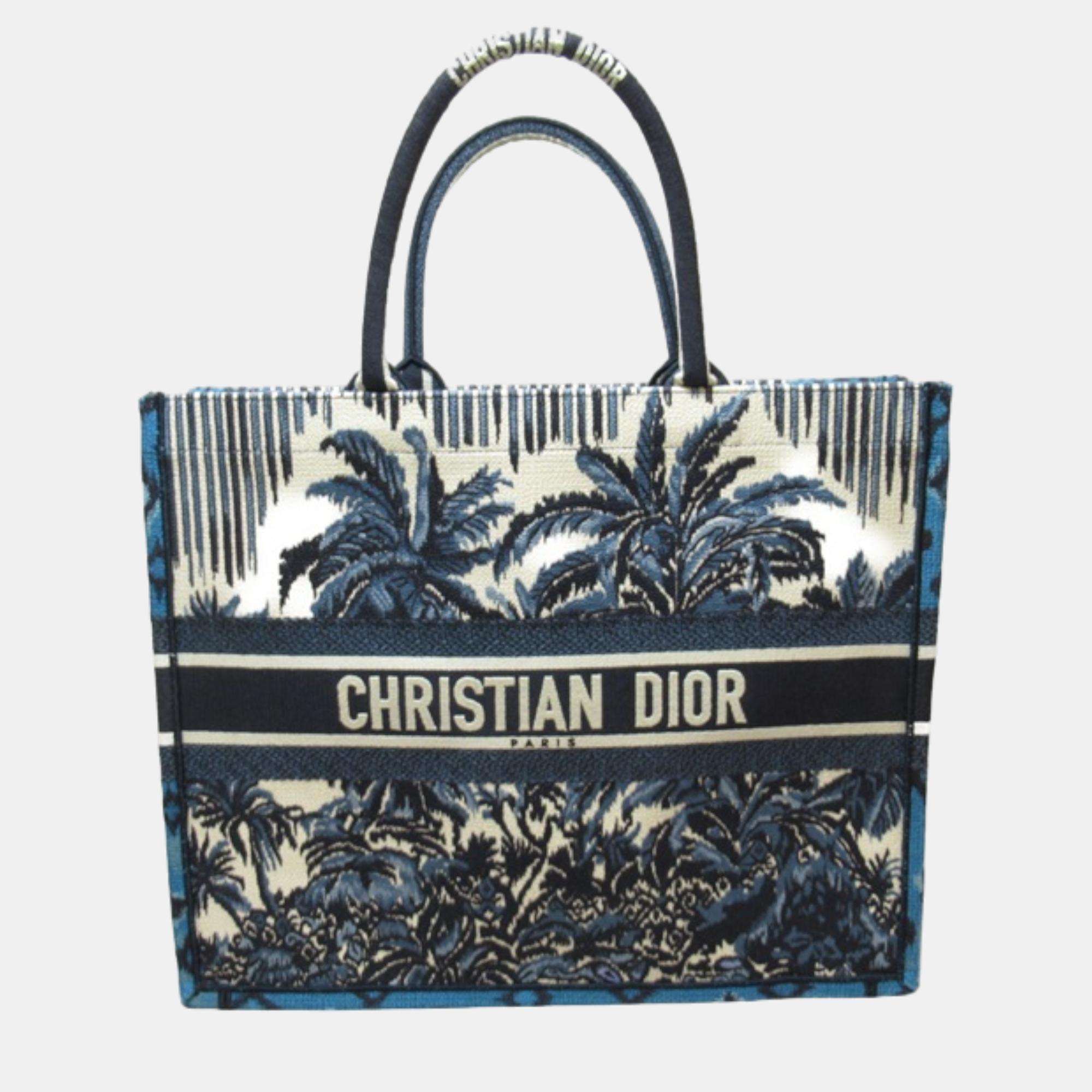 

Dior Blue Canvas Large Palm Tree Canvas Book Tote