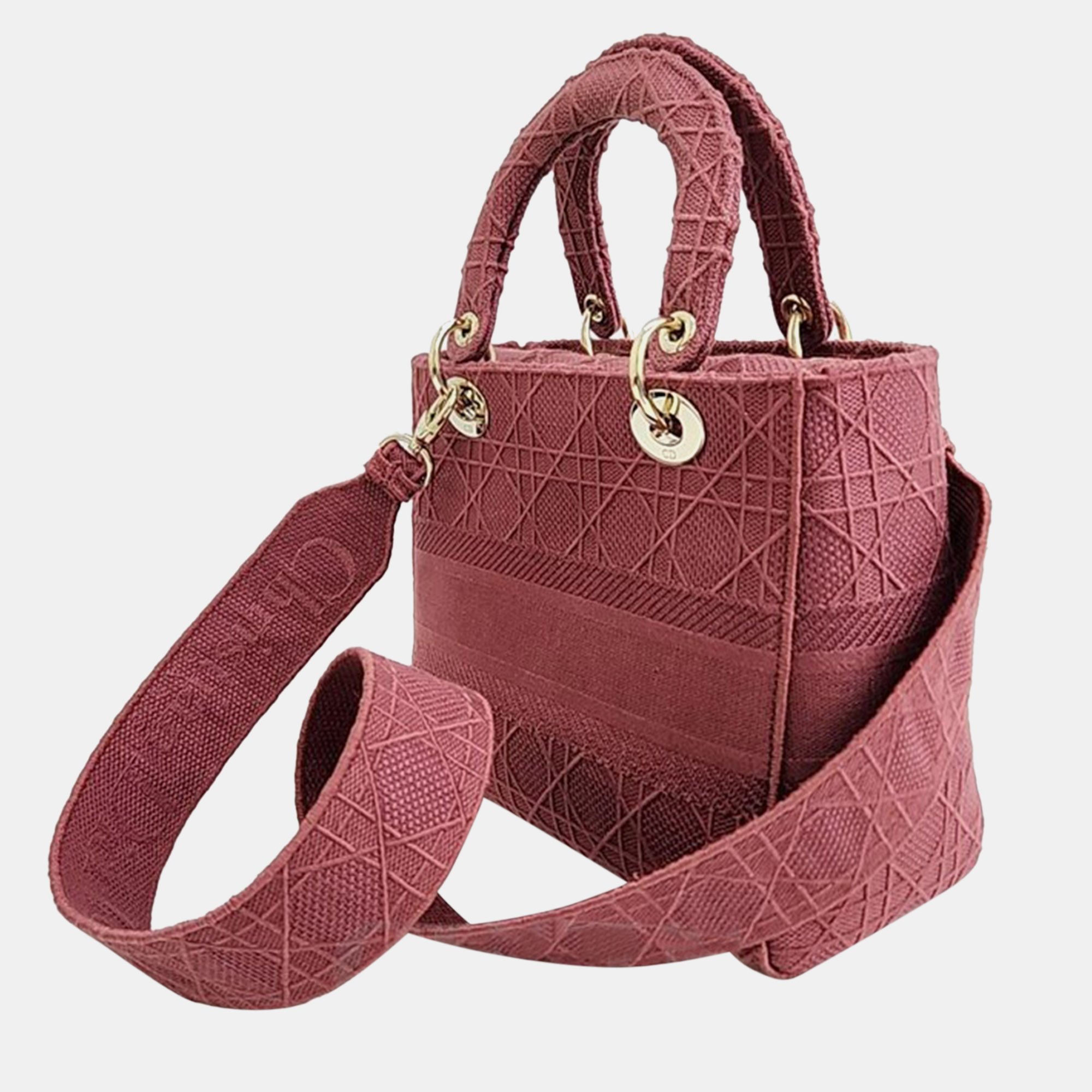 Dior Pink Canvas Medium Cannage Lady D-Lite Tote Bag 2