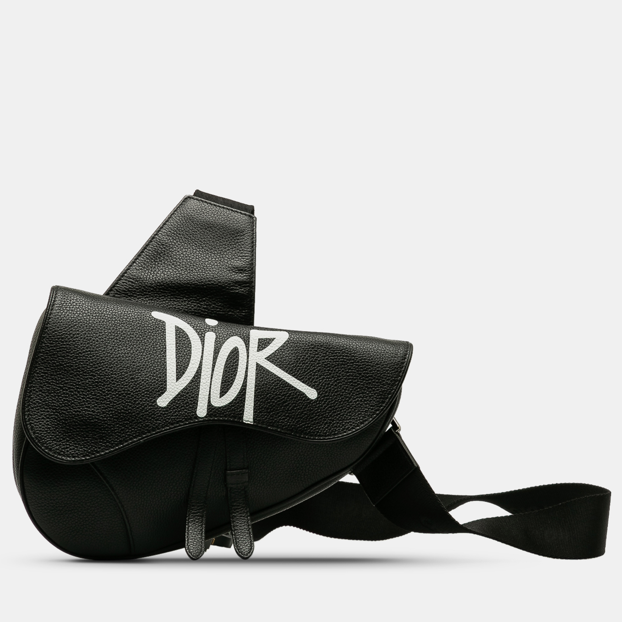 Pre-owned Dior Stussy Bee Applique Saddle In Black
