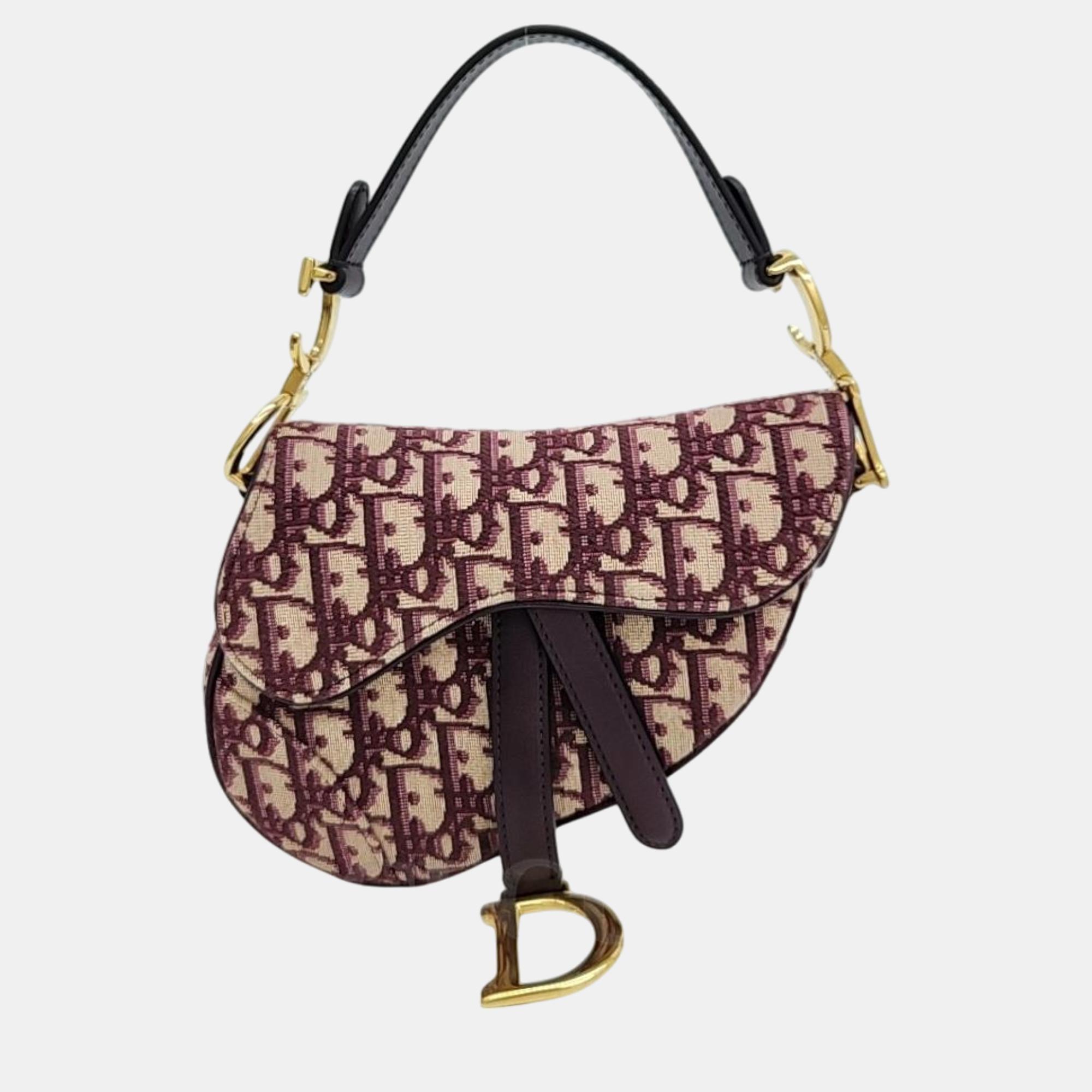 

Christian Dior Oblique Canvas Mini Saddle Bag with trap, Burgundy