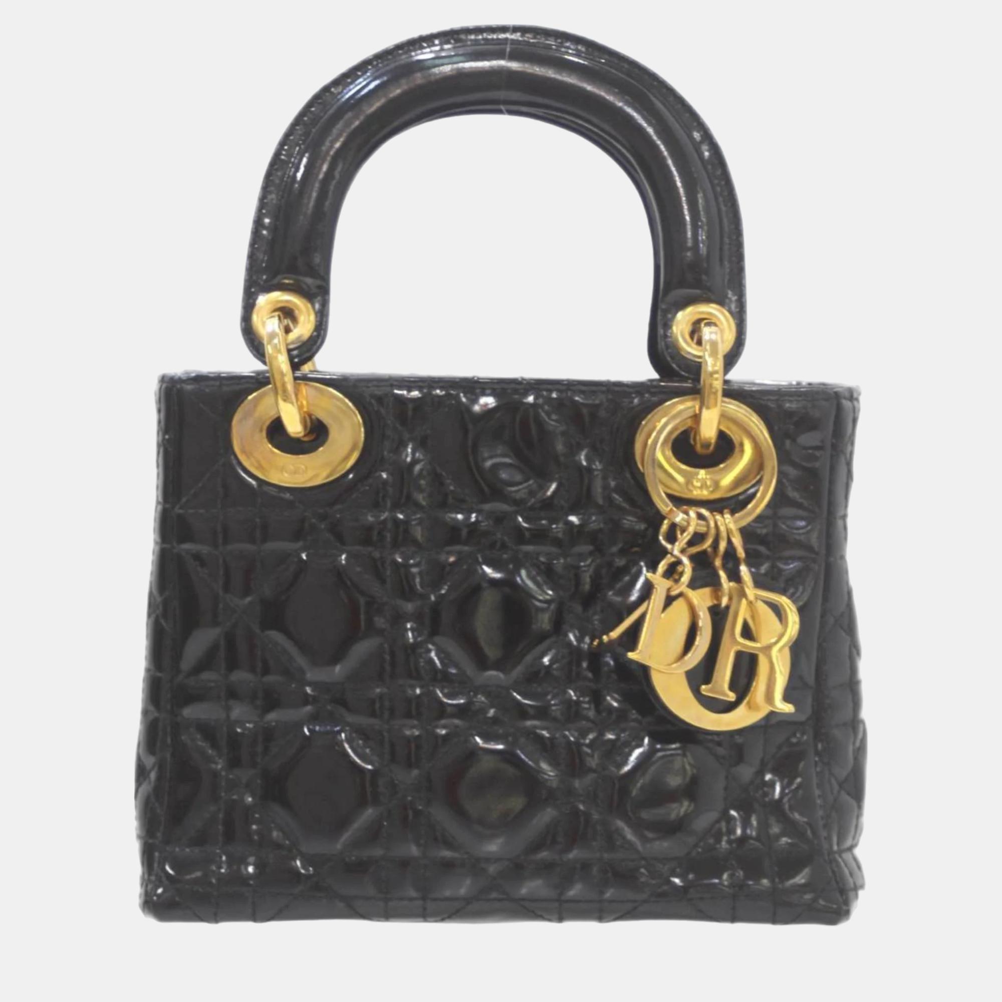 

Dior Black Patent Leather Mini Lady Dior Tote Bag