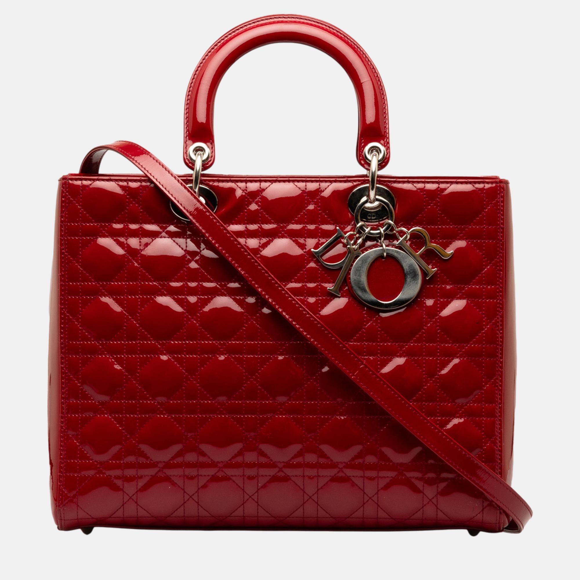 

Dior Red Large Patent Cannage Lady Dior
