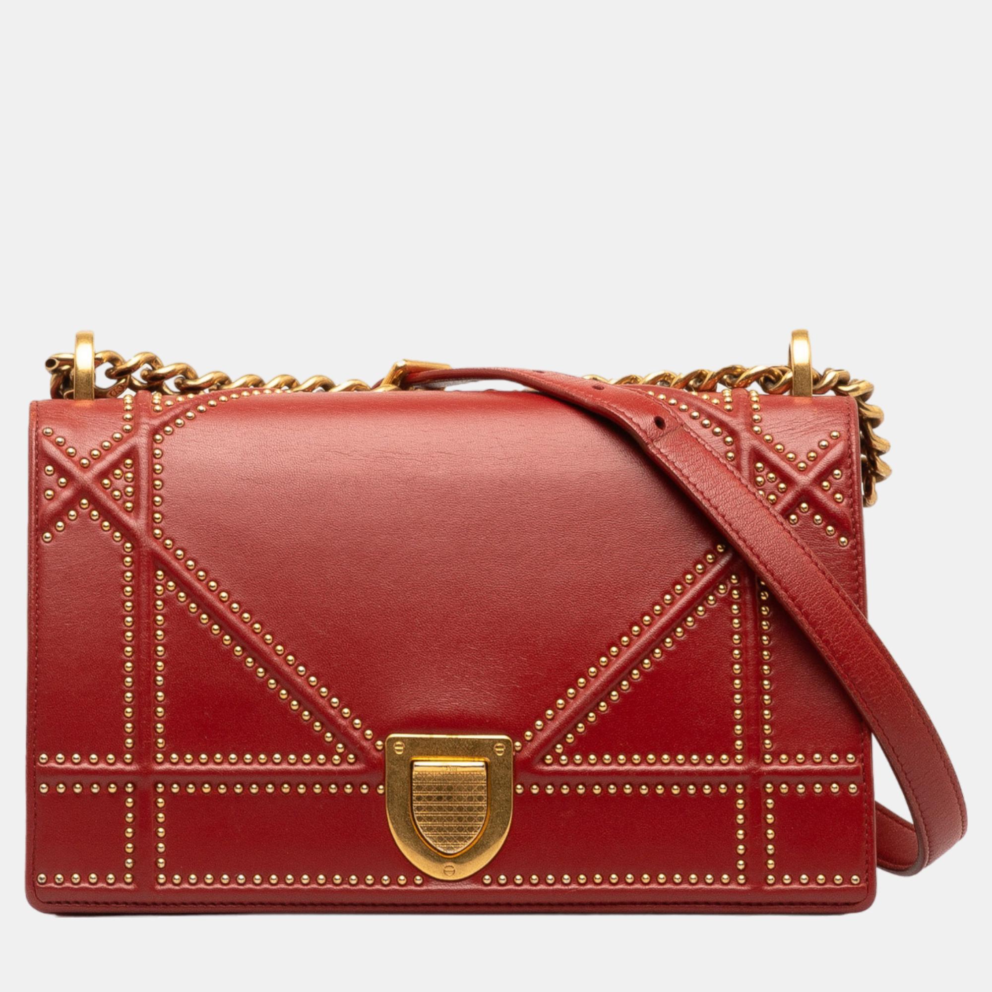 

Dior Red Medium Studded Diorama Crossbody Bag