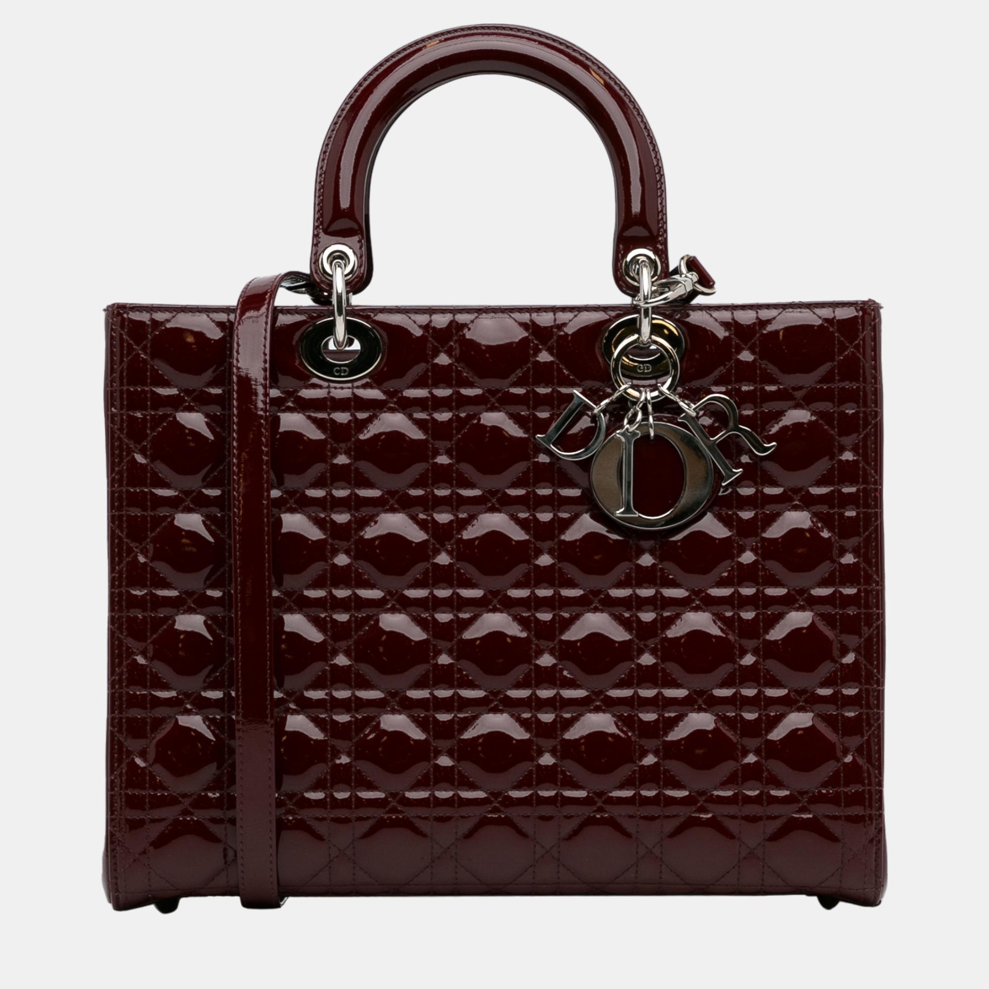 Dior Burgundy Large Cannage Patent Lady Dior