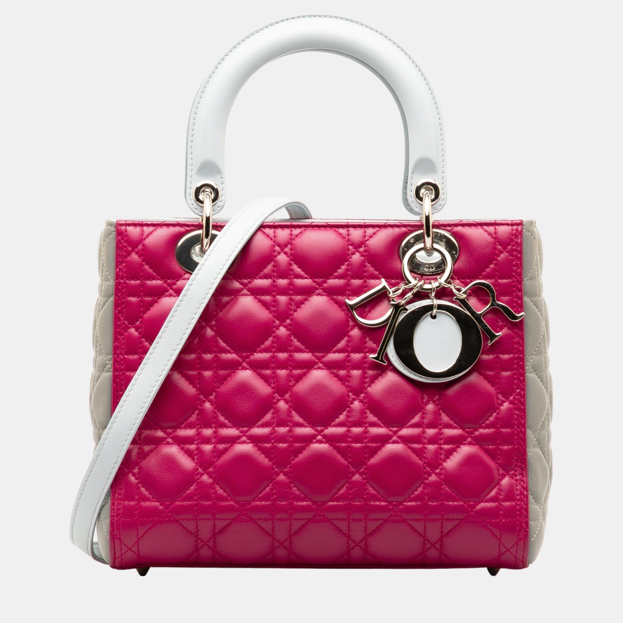 

Dior Grey/Pink Medium Tricolor Lambskin Cannage Lady Dior