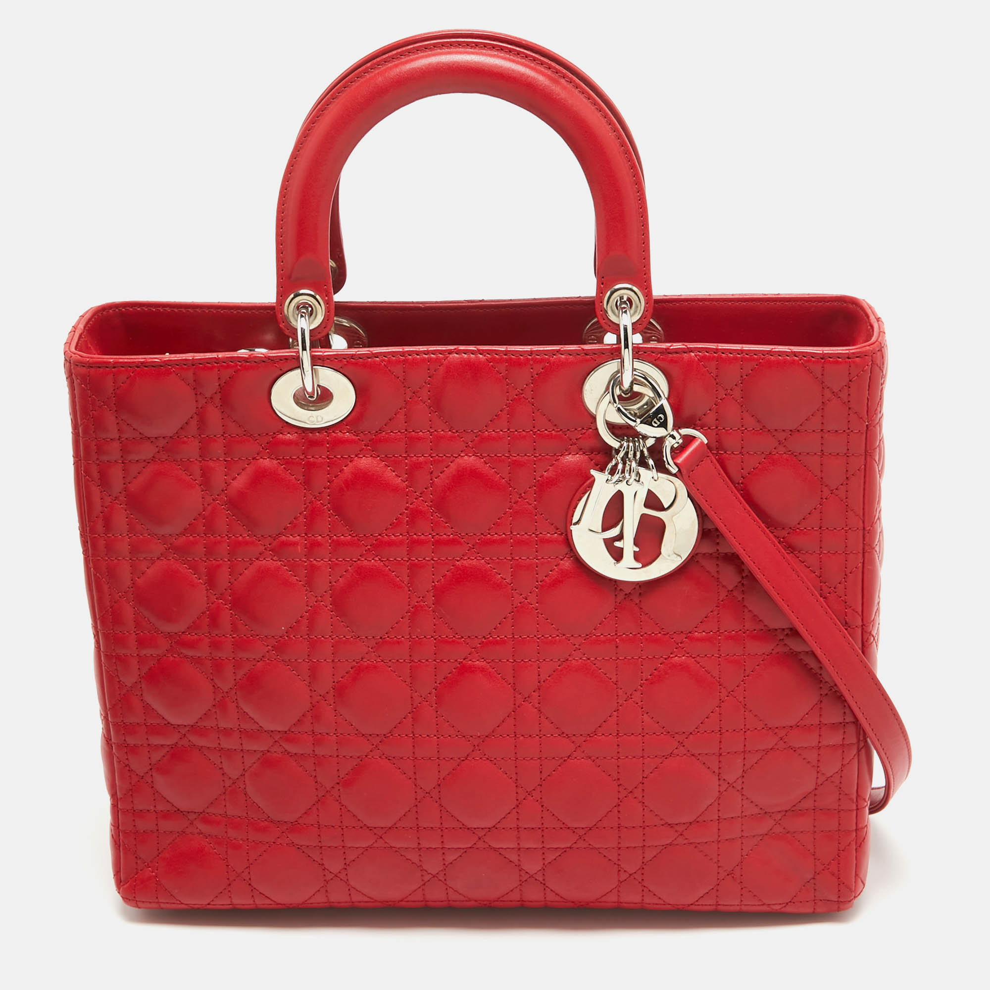 

Dior Red Cannage Leather  Lady Dior Tote