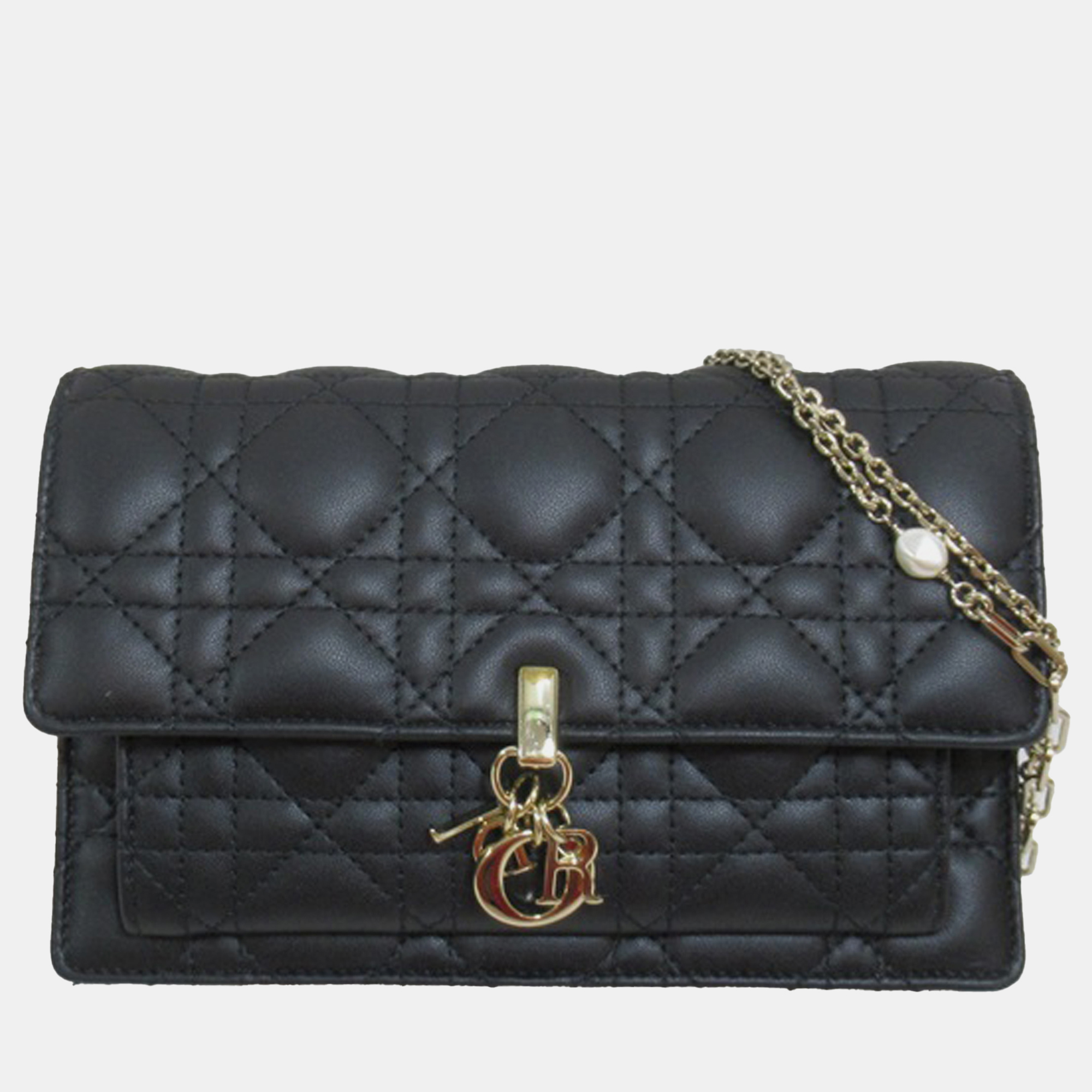 

Dior Lambskin Cannage My Dior Daily Wallet on Chain, Black
