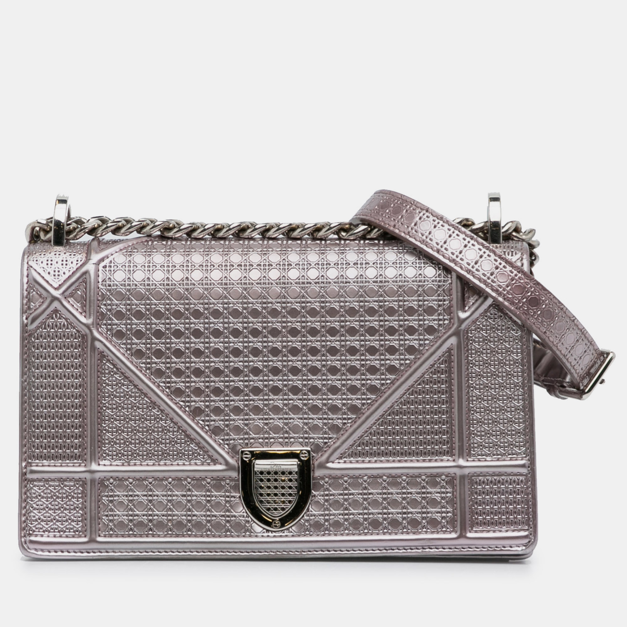 

Dior Patent Microcannage Diorama Crossbody Bag, Silver