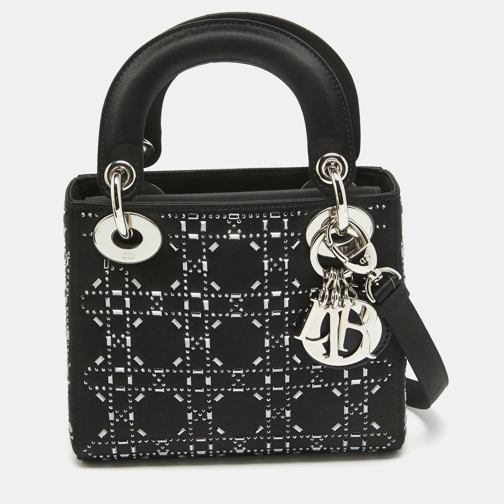 

Dior Black Cannage Satin Mini Strass Lady Dior Tote