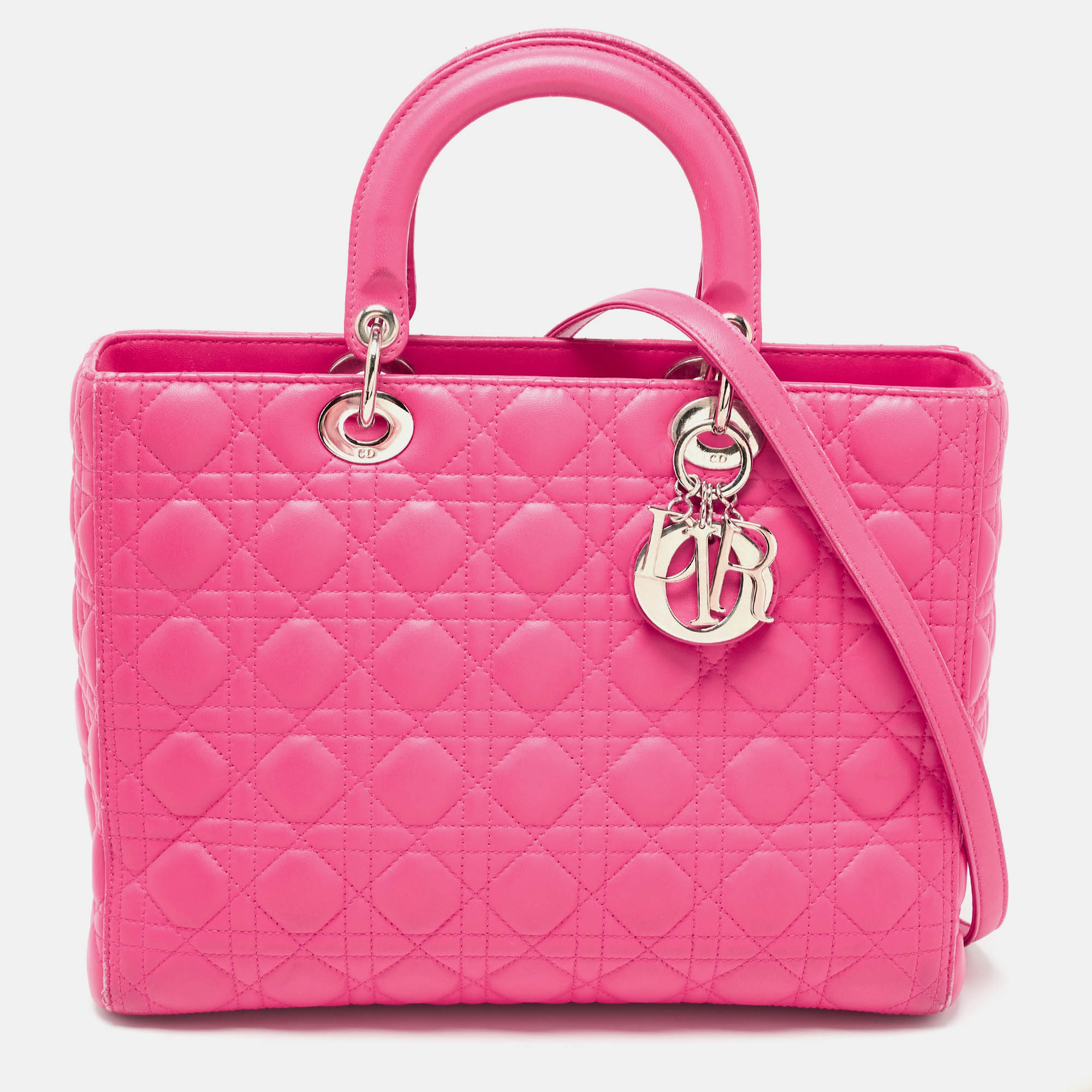 

Dior Bright Pink Cannage Leather  Lady Dior Tote