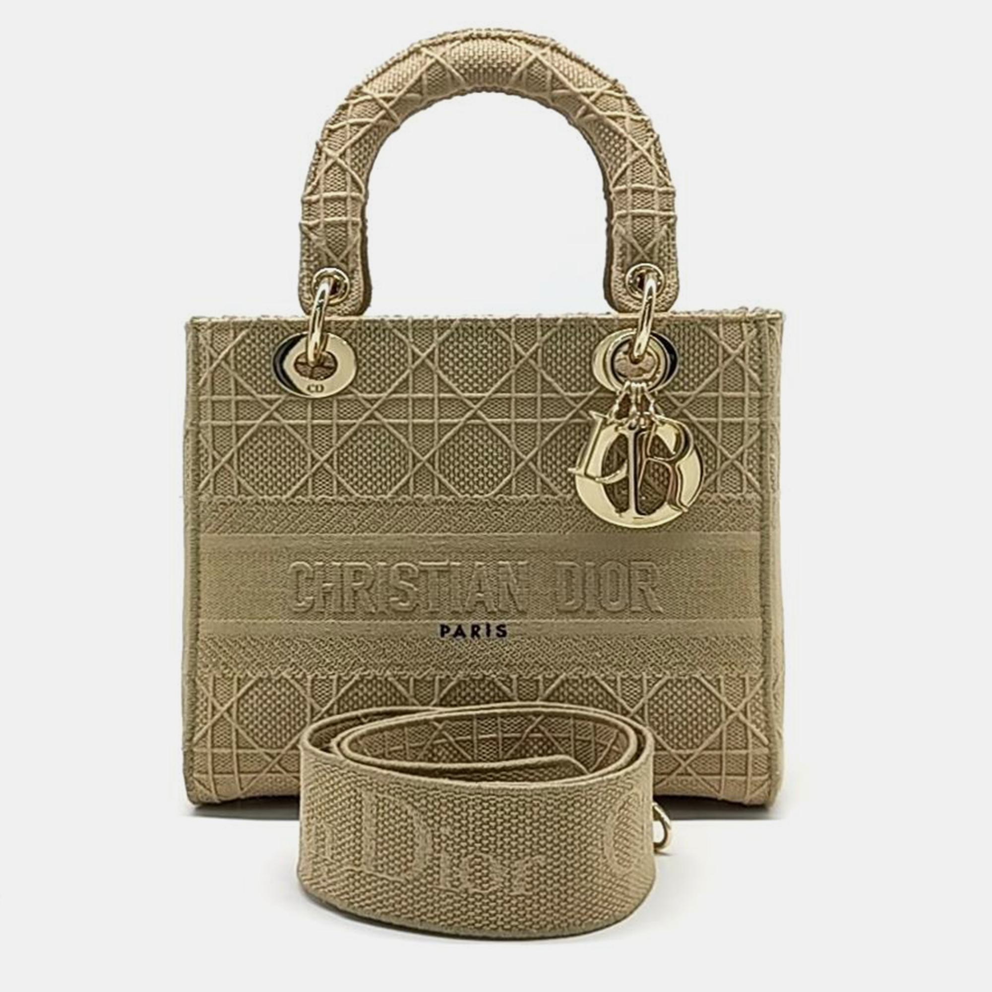 

Christian Dior Kanaju Embroidery Lady Medium M0565OREY Handbag, Beige
