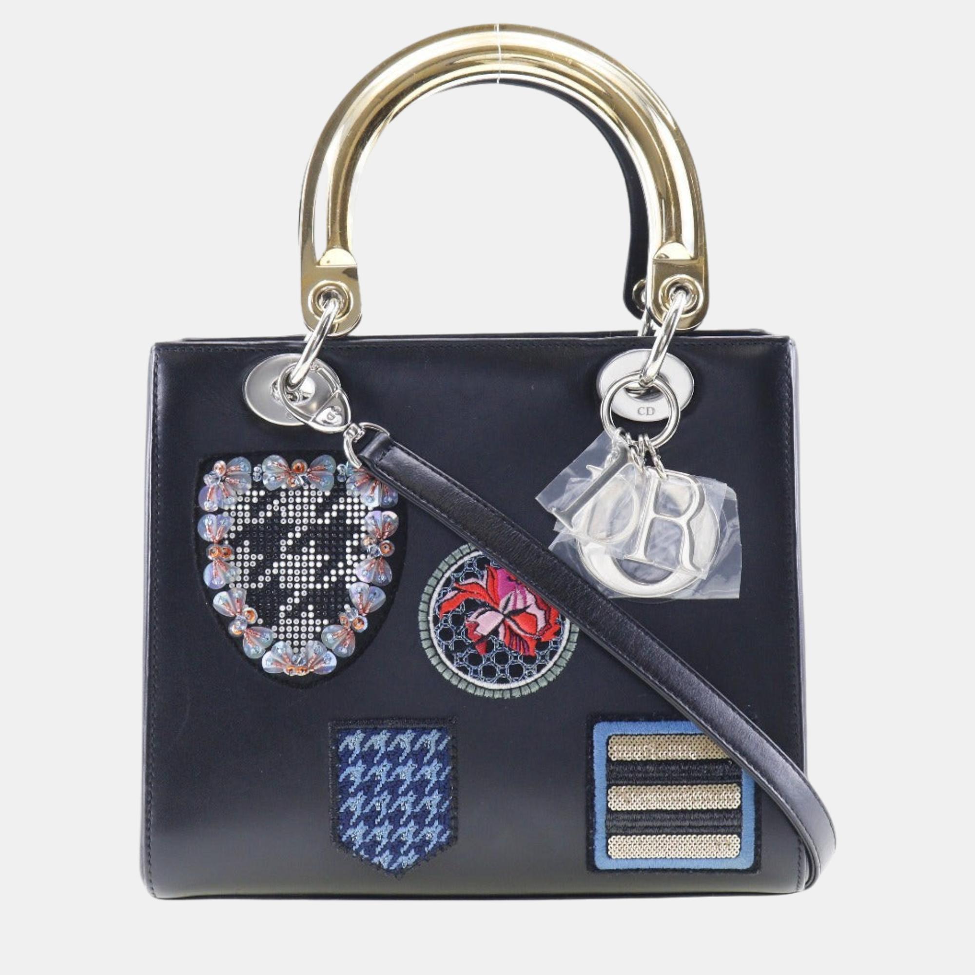 

Dior Black Leather  Lady Dior Top Handle Bags
