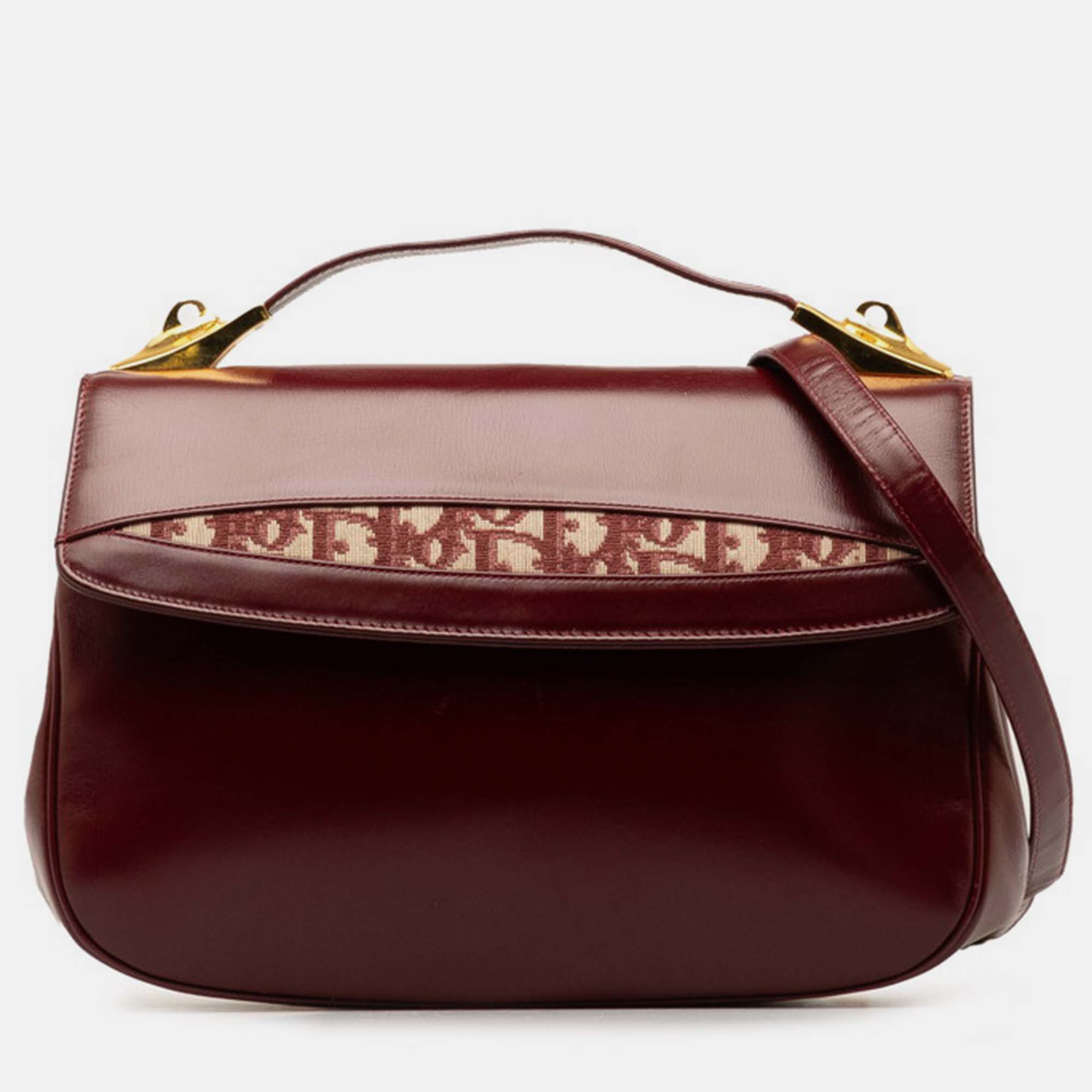 Pre-owned Dior Burgundy Leather Oblique Handbag