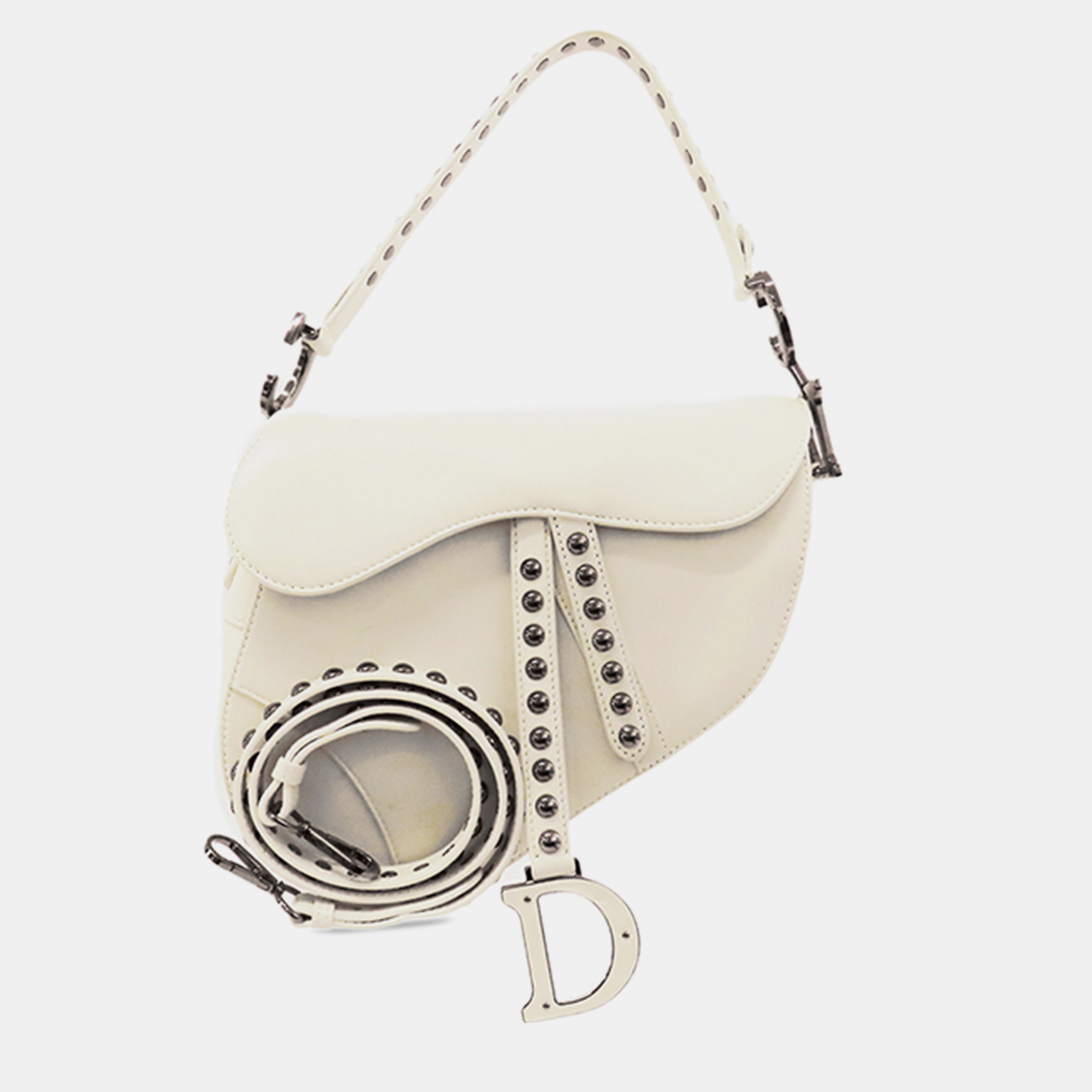 

Dior Studded Leather Saddle Bag, White