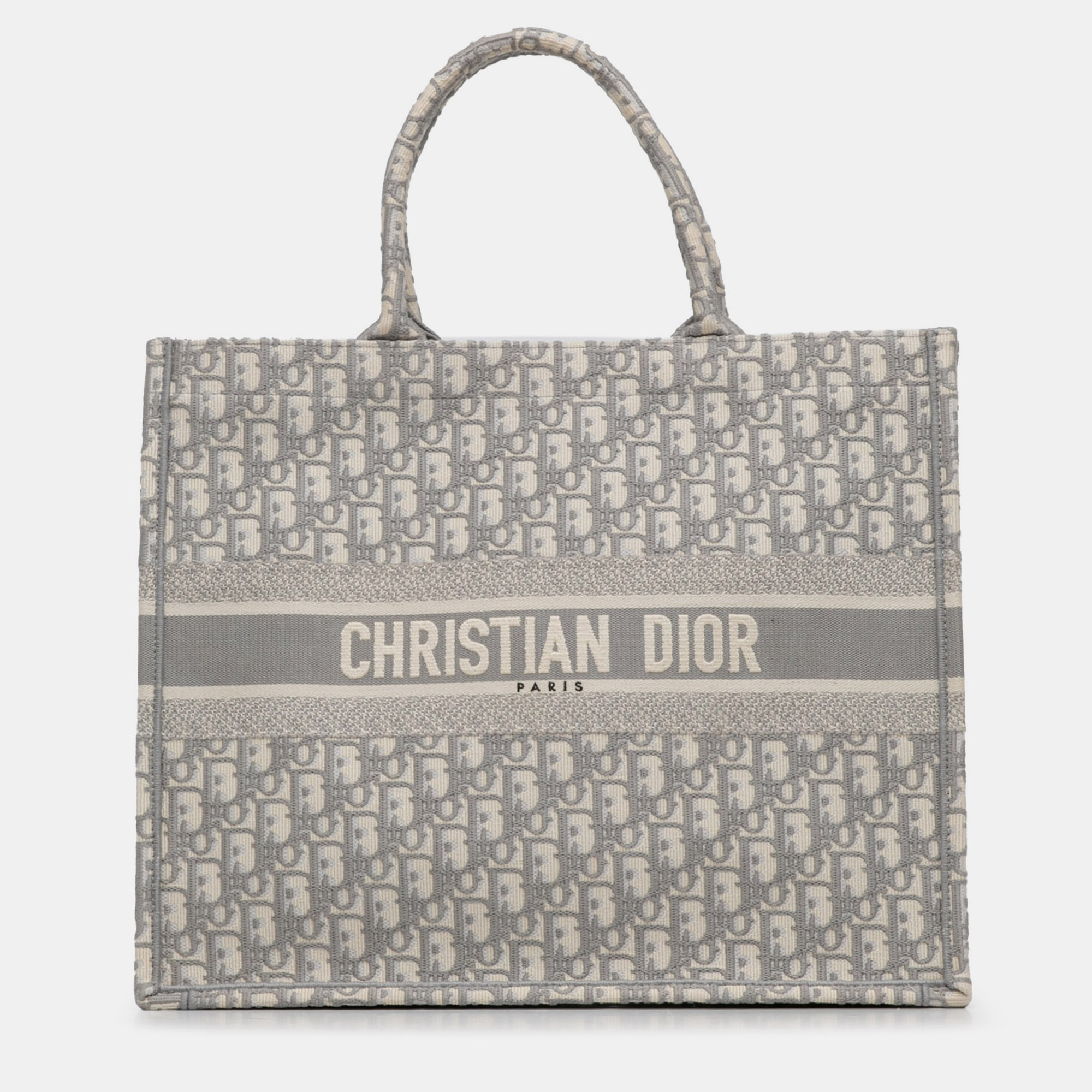 Pre-owned Dior Large Oblique Book Tote In Grey