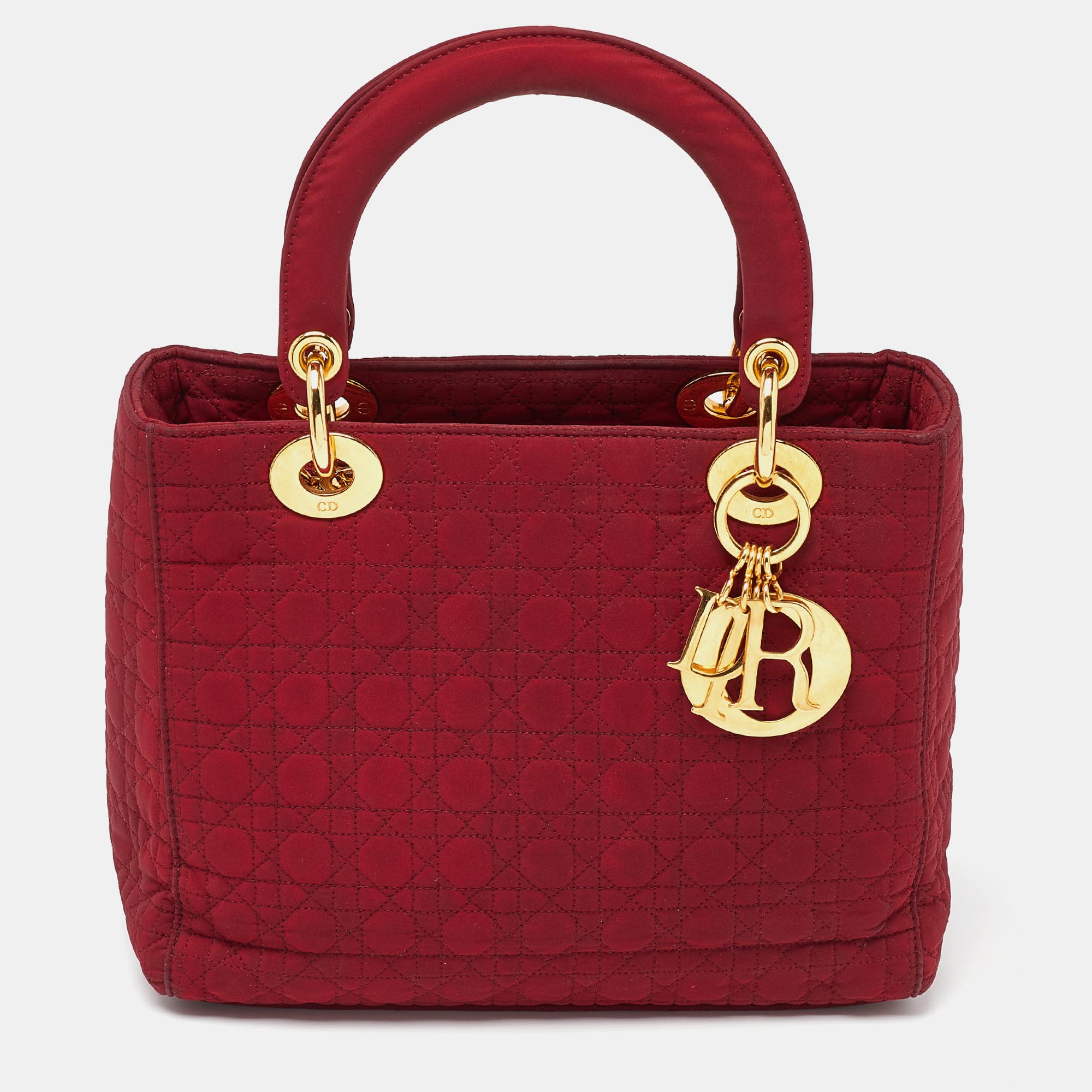 

Dior Red Cannage Satin  Vintage Lady Dior Tote