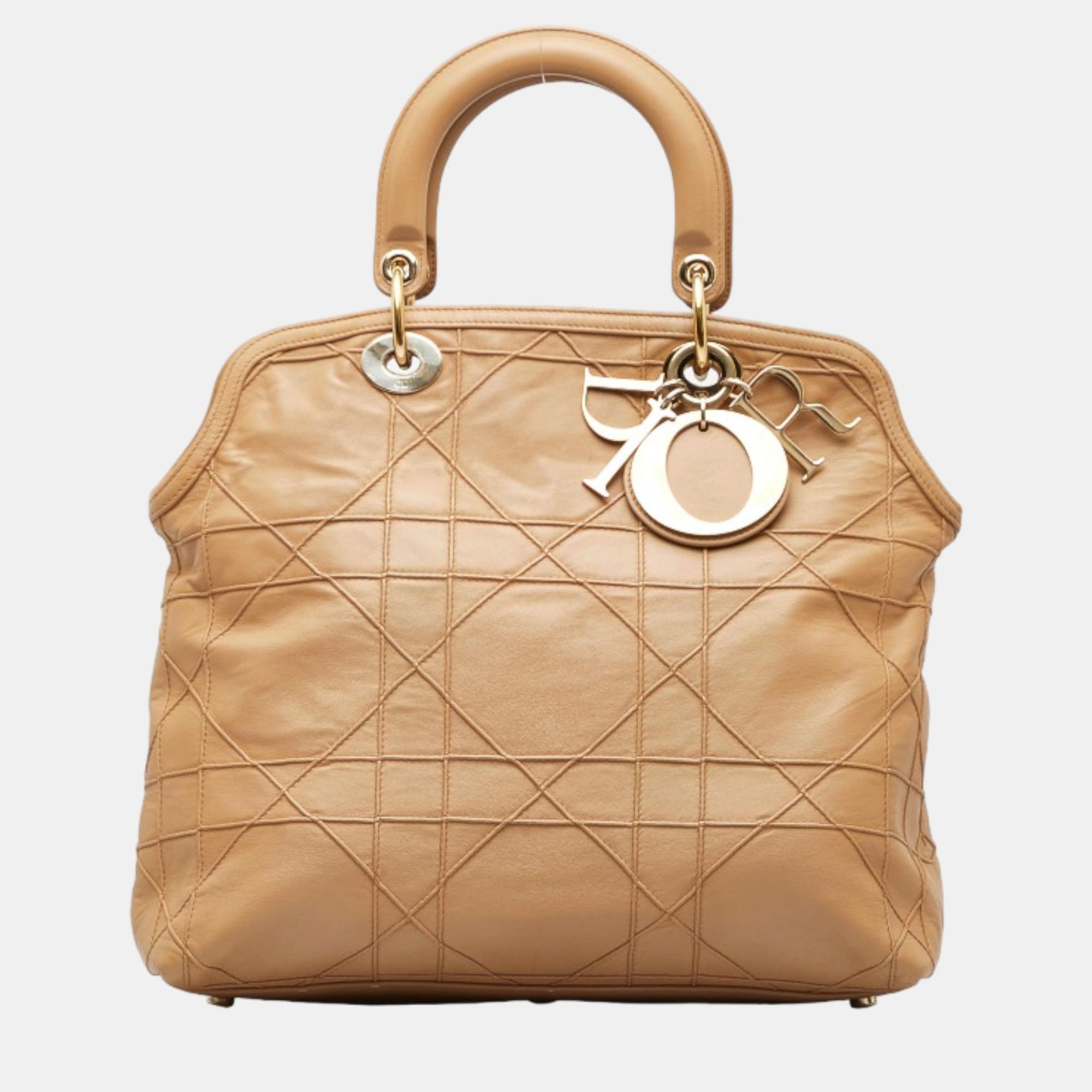 

Dior Beige Leather Medium Cannage Granville Tote Bag