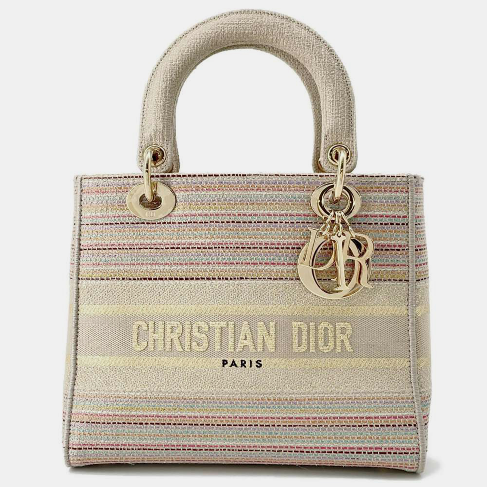 Pre-owned Dior Multicolor Canvas Medium Lady D-lite Handbag In Beige