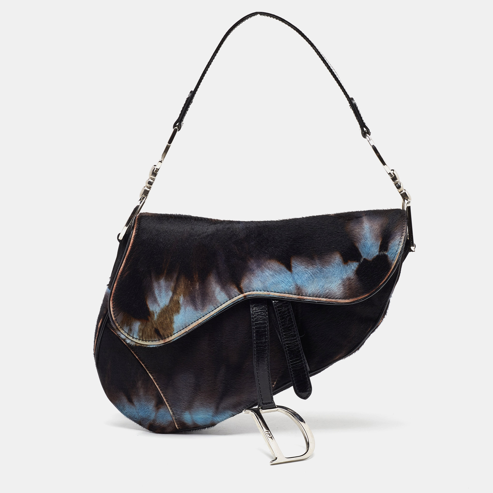 

Dior Brown/Blue Pony Hair and Patent Leather Saddle Bag