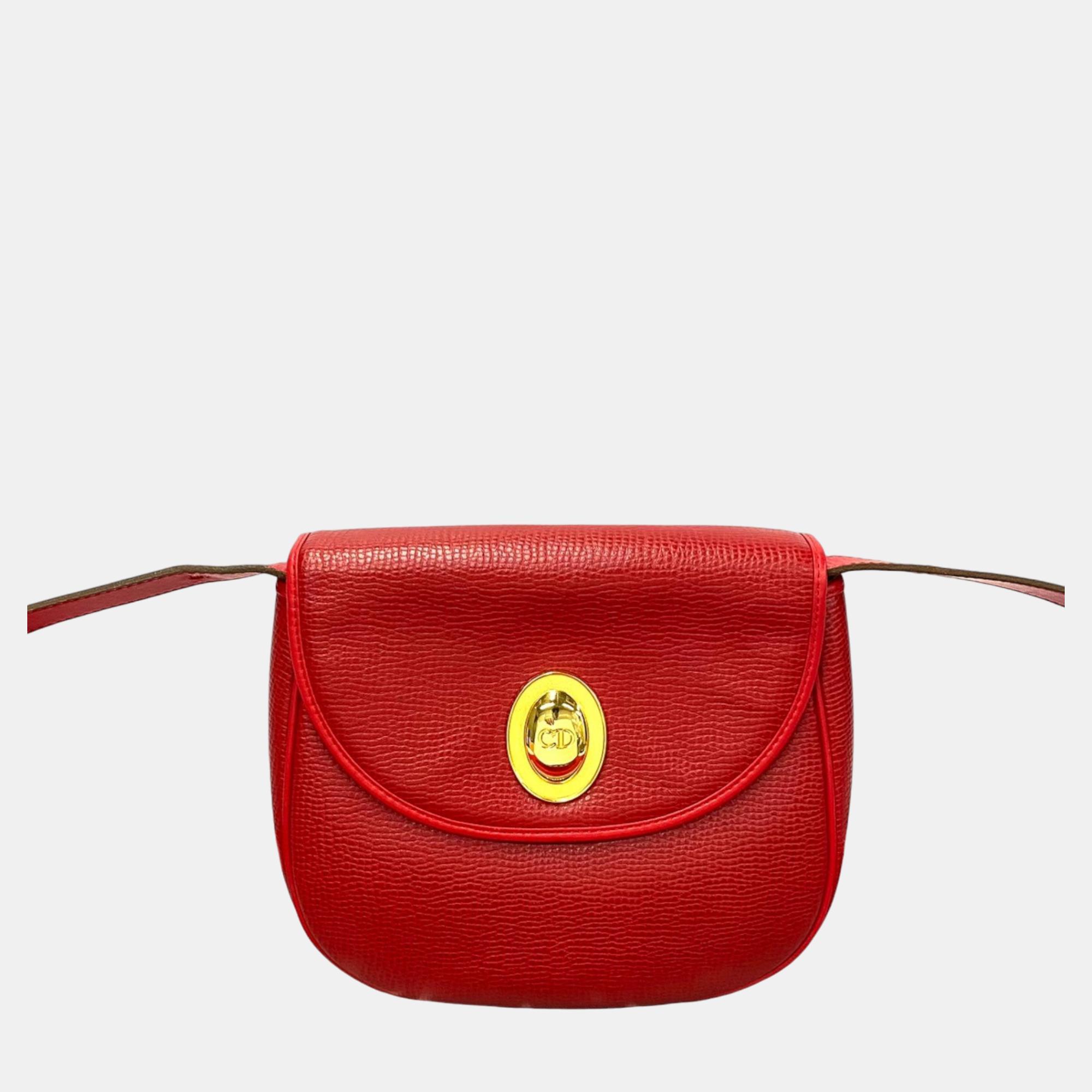 

Dior Red Iguana Embossed Leather Vintage Crossbody Bag