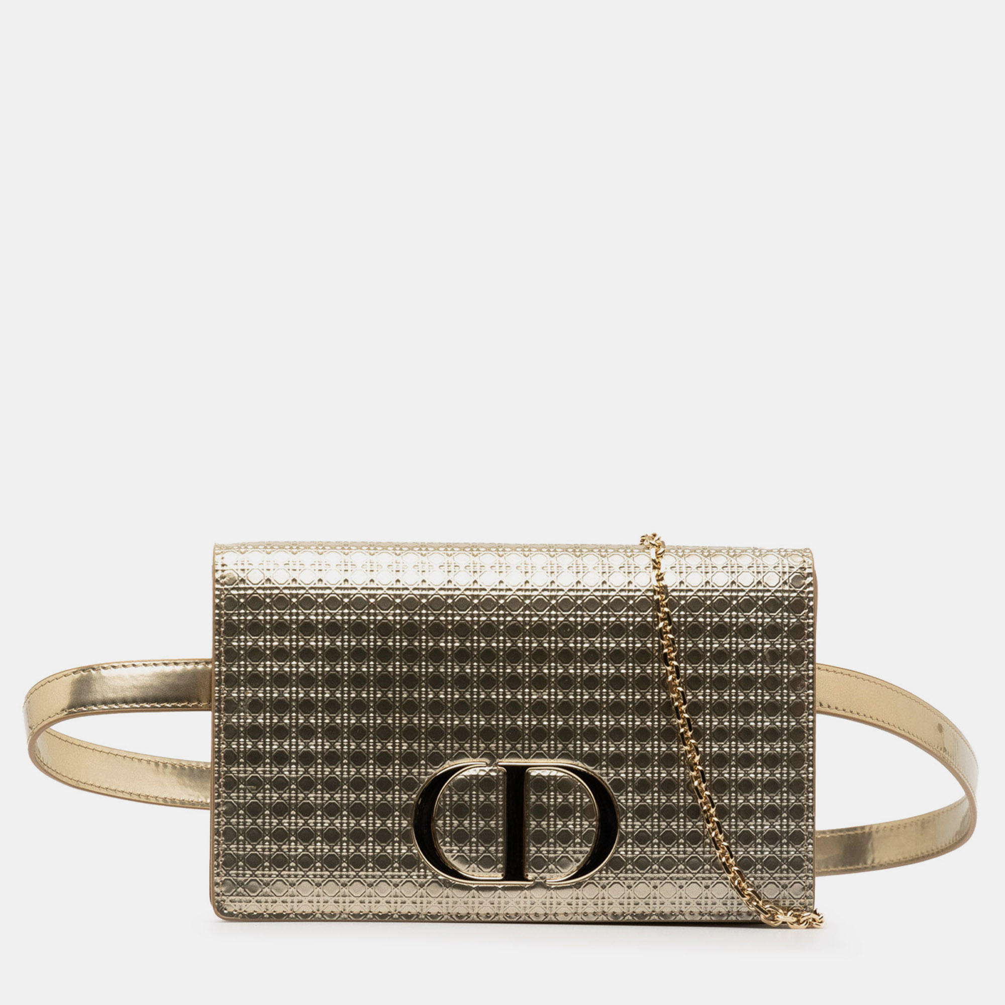 

Dior Metallic Patent Microcannage 30 Montaigne 2-in-1 Pouch, Gold