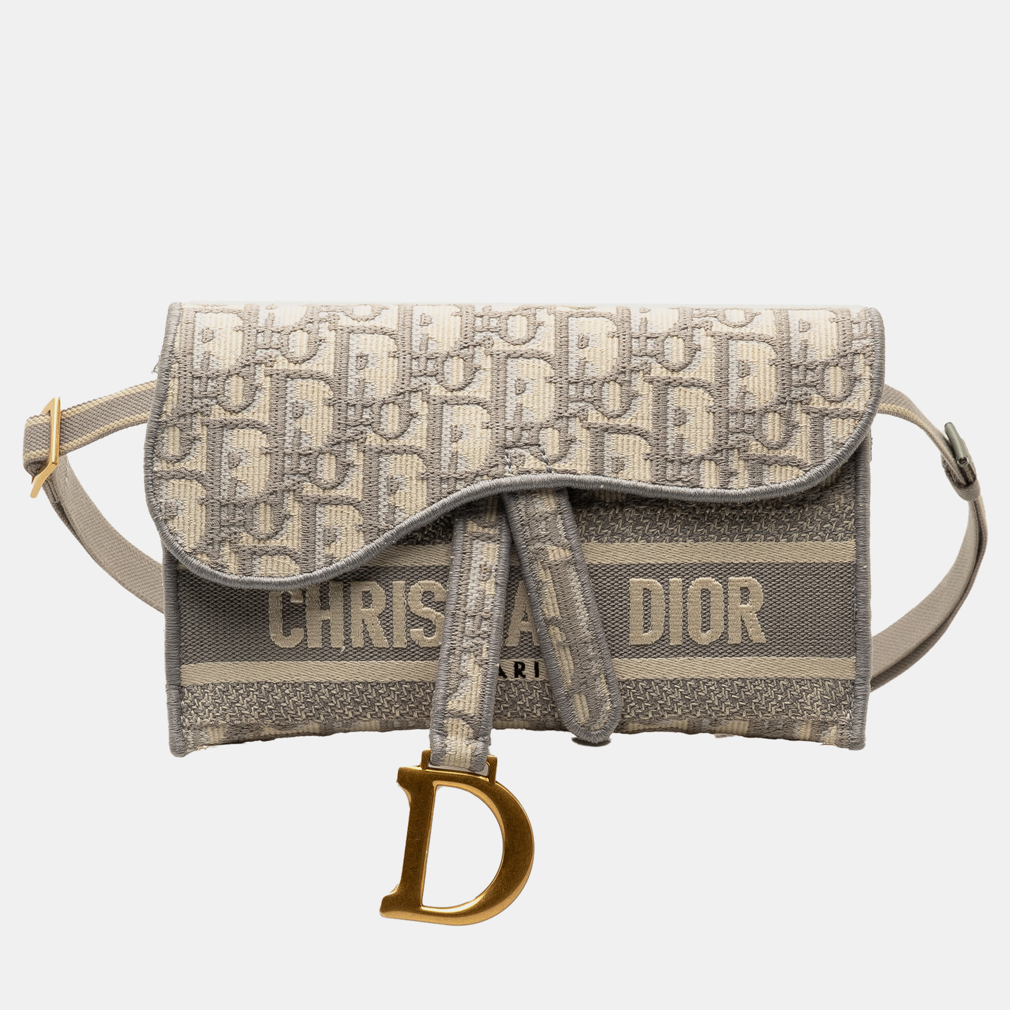 Pre-owned Dior Oblique Saddle Slim Belt Pouch In Grey