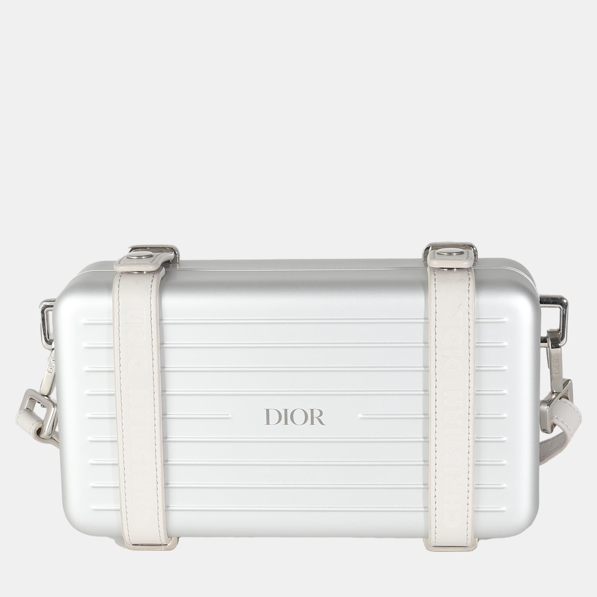 

Dior x Rimowa Grey Aluminum Personal Clutch On Strap