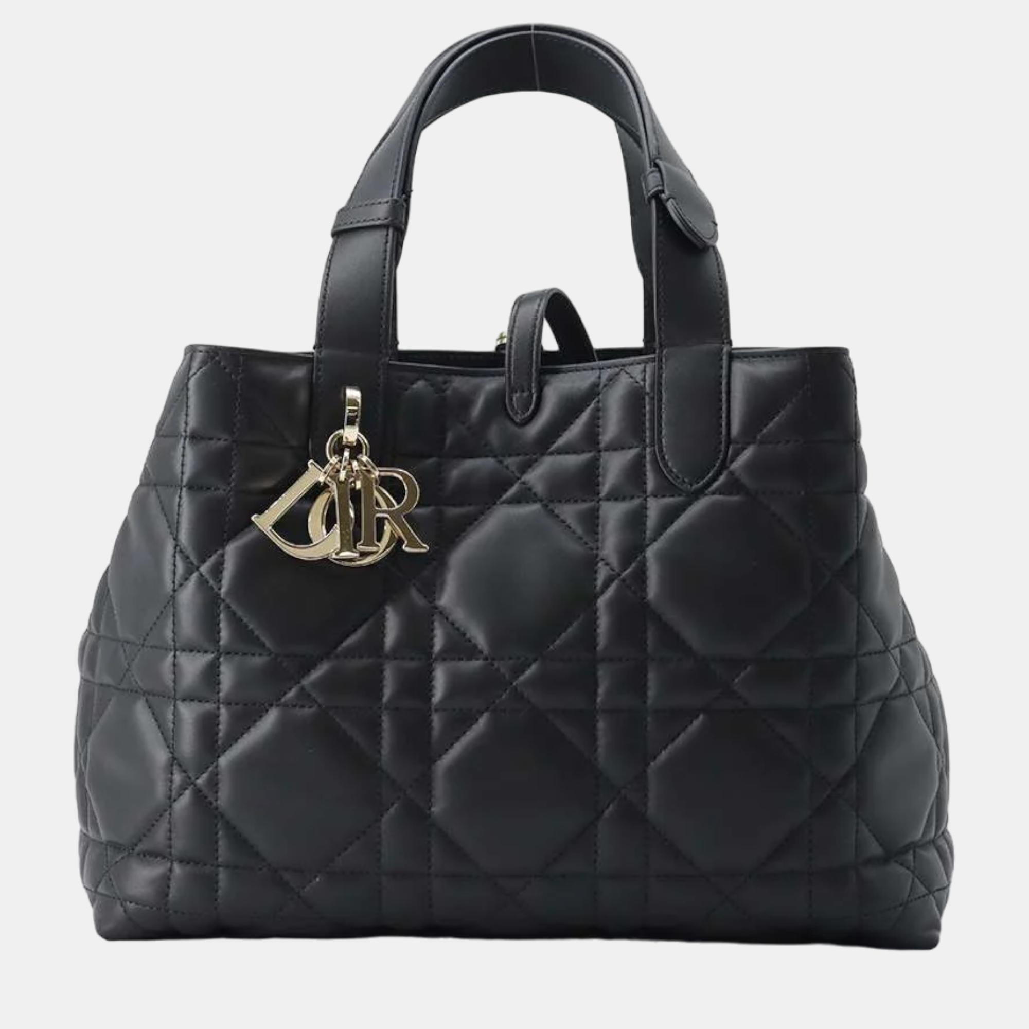 

Dior Black Leather Macrocannage Toujours Bag