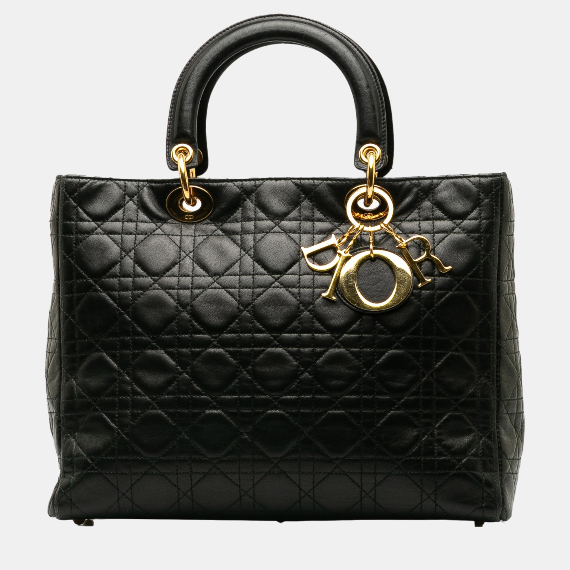 

Dior Black Large Lambskin Cannage Lady Dior