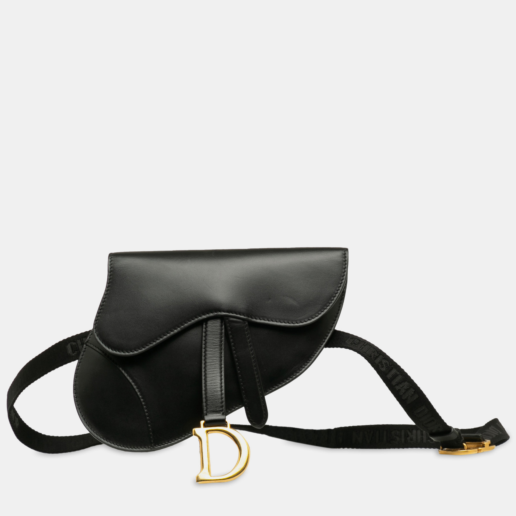 Pre-owned Dior Leather Saddle Belt Bag In Black
