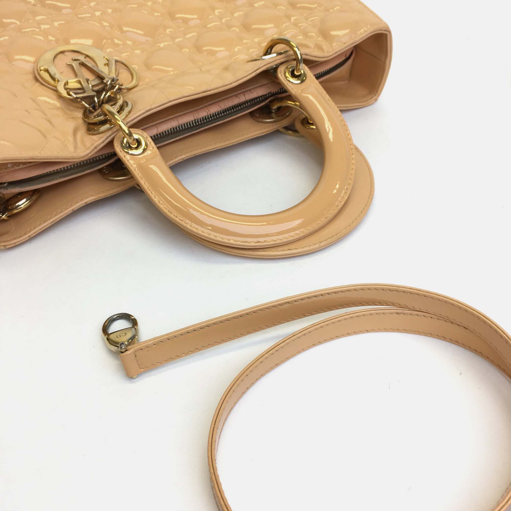 Dior Beige Patent Leather Large Lady Dior Tote Bag 