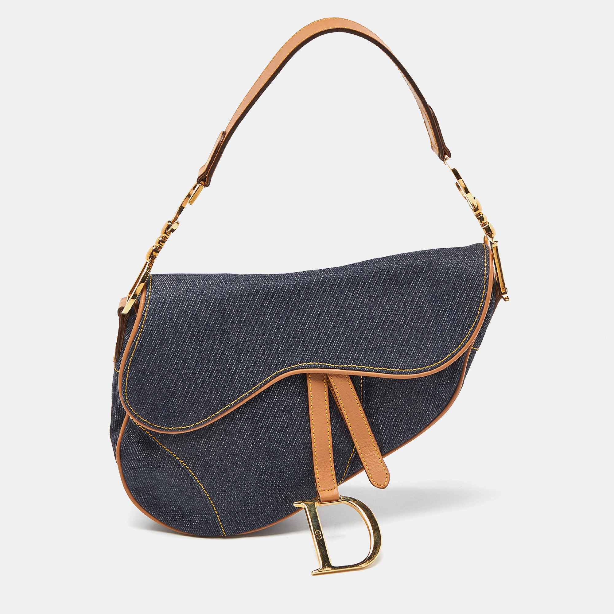 

Dior Blue/brown Denim and Leather Saddle Bag, Navy blue