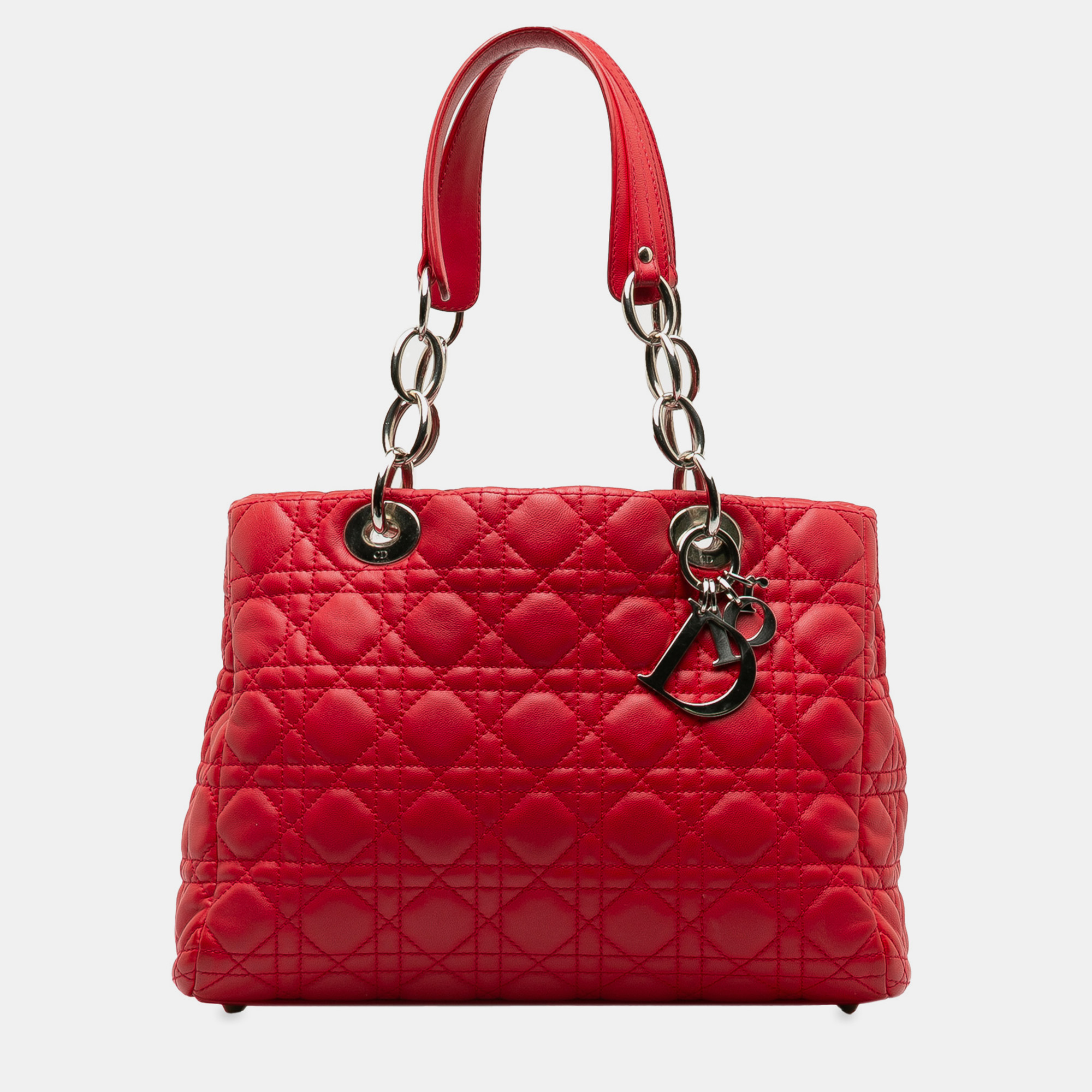 

Dior Medium Lambskin Cannage Lady Dior Soft Shopping Tote, Red