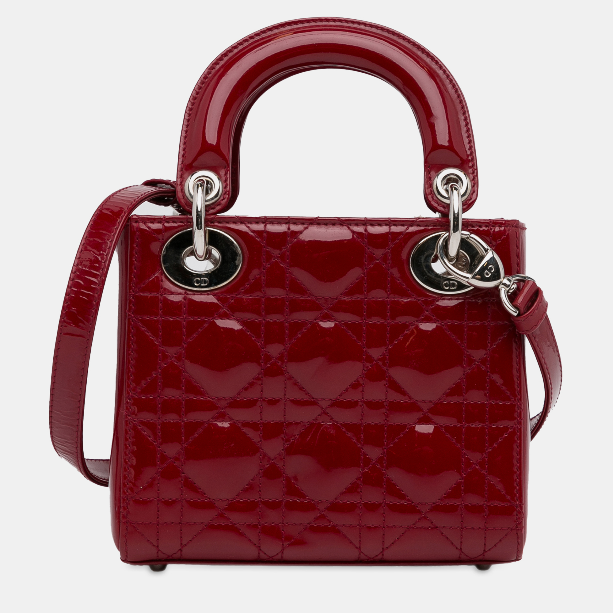 Pre-owned Dior Mini Patent Cannage Lady In Red