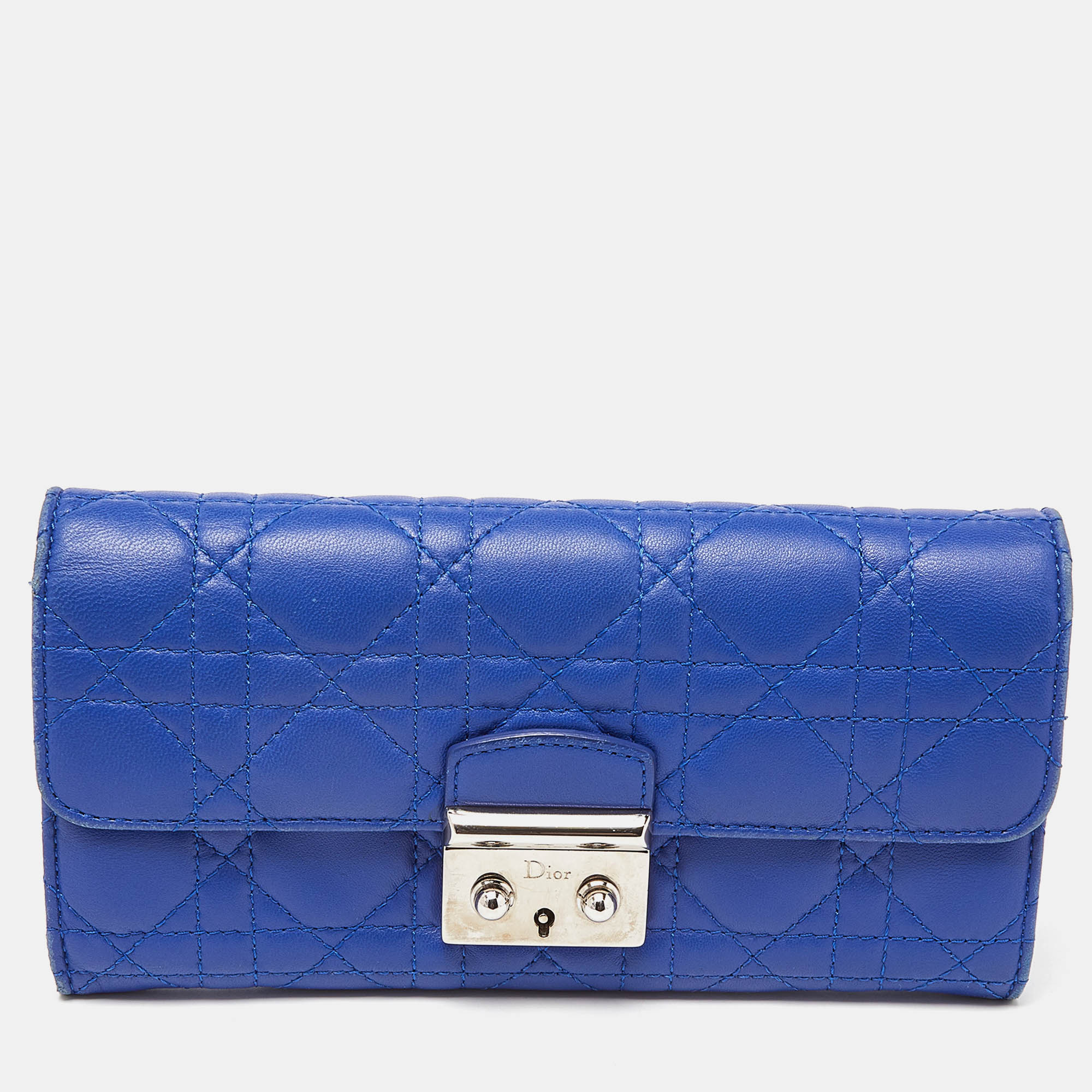 Pre-owned Dior Flap Continental Wallet In Blue