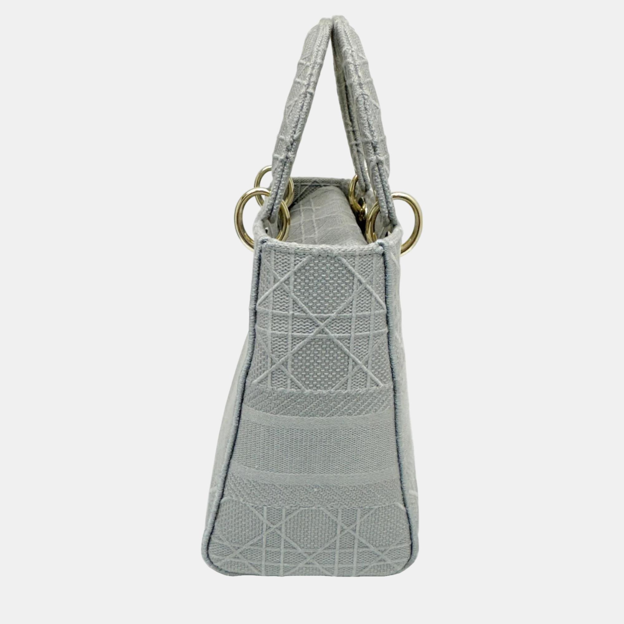 Dior Grey Canvas Medium Cannage Lady D-Lite Tote Bag 
