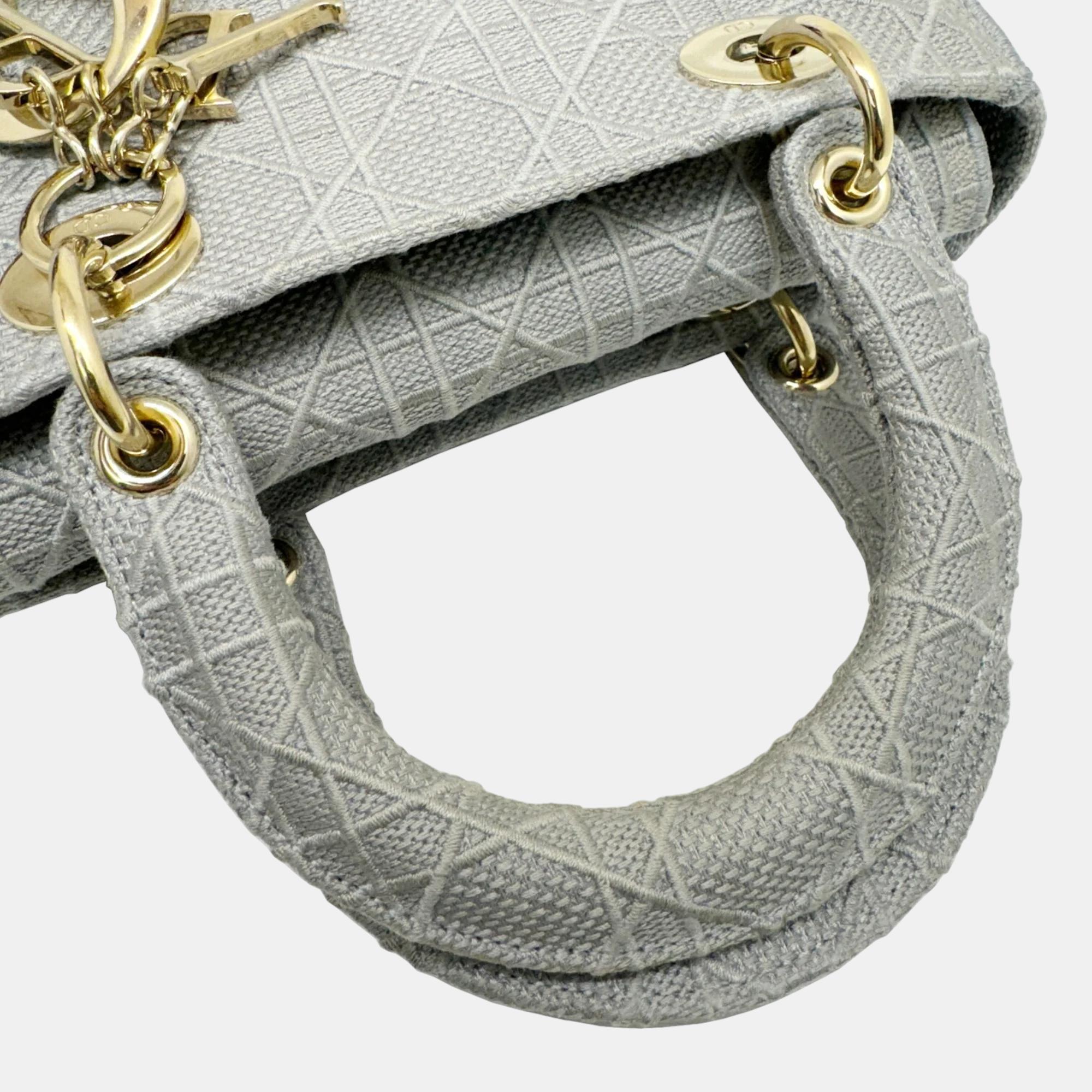 Dior Grey Canvas Medium Cannage Lady D-Lite Tote Bag 