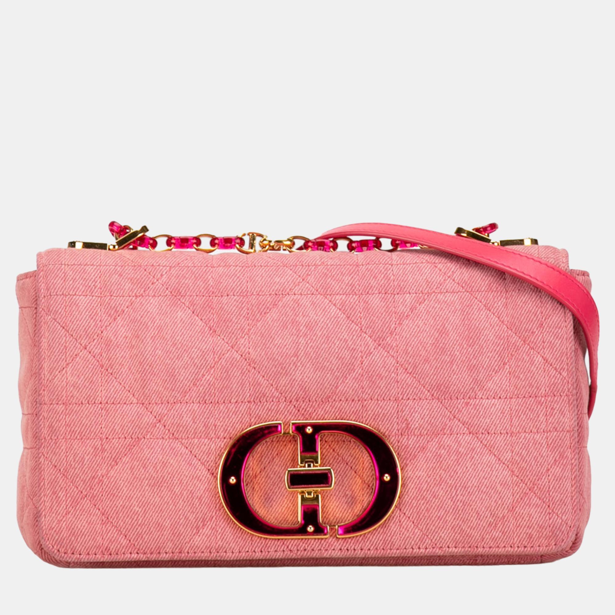 

Dior Pink Medium Macrocannage Denim Caro