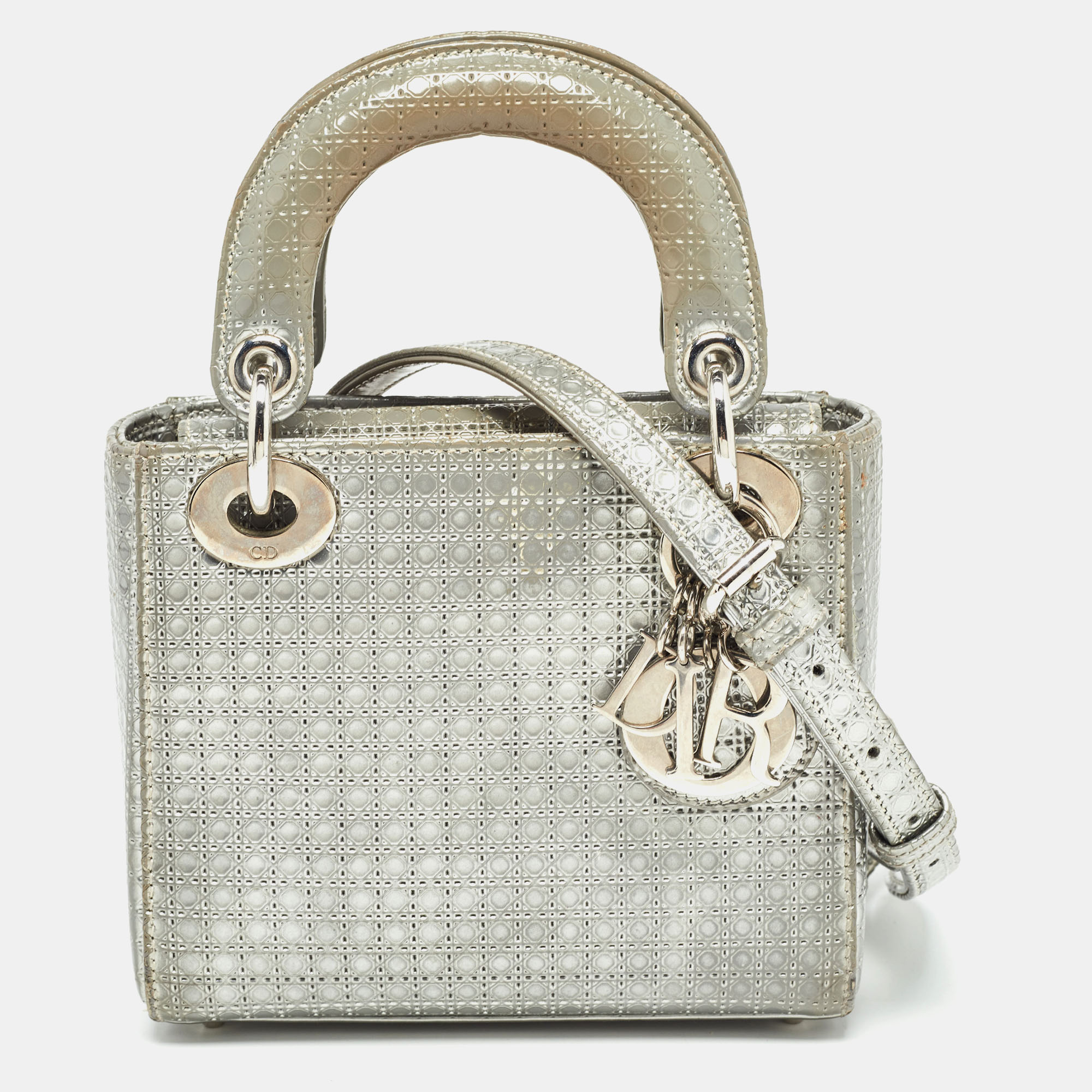 

Dior Grey Micro Cannage Patent Leather Mini Lady Dior Tote