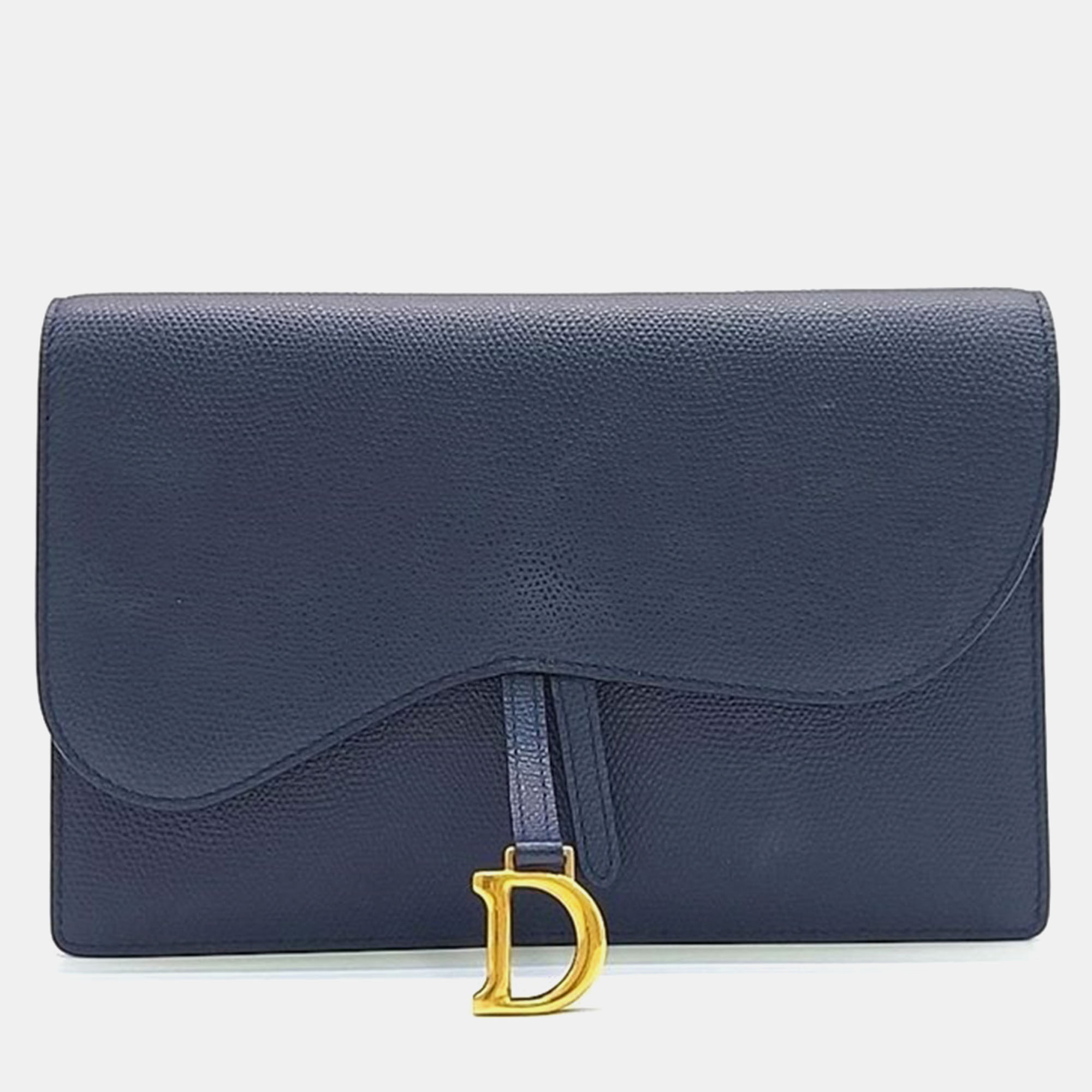 Pre-owned Dior Christian  Saddle Chain Crossbody Bag In Navy Blue